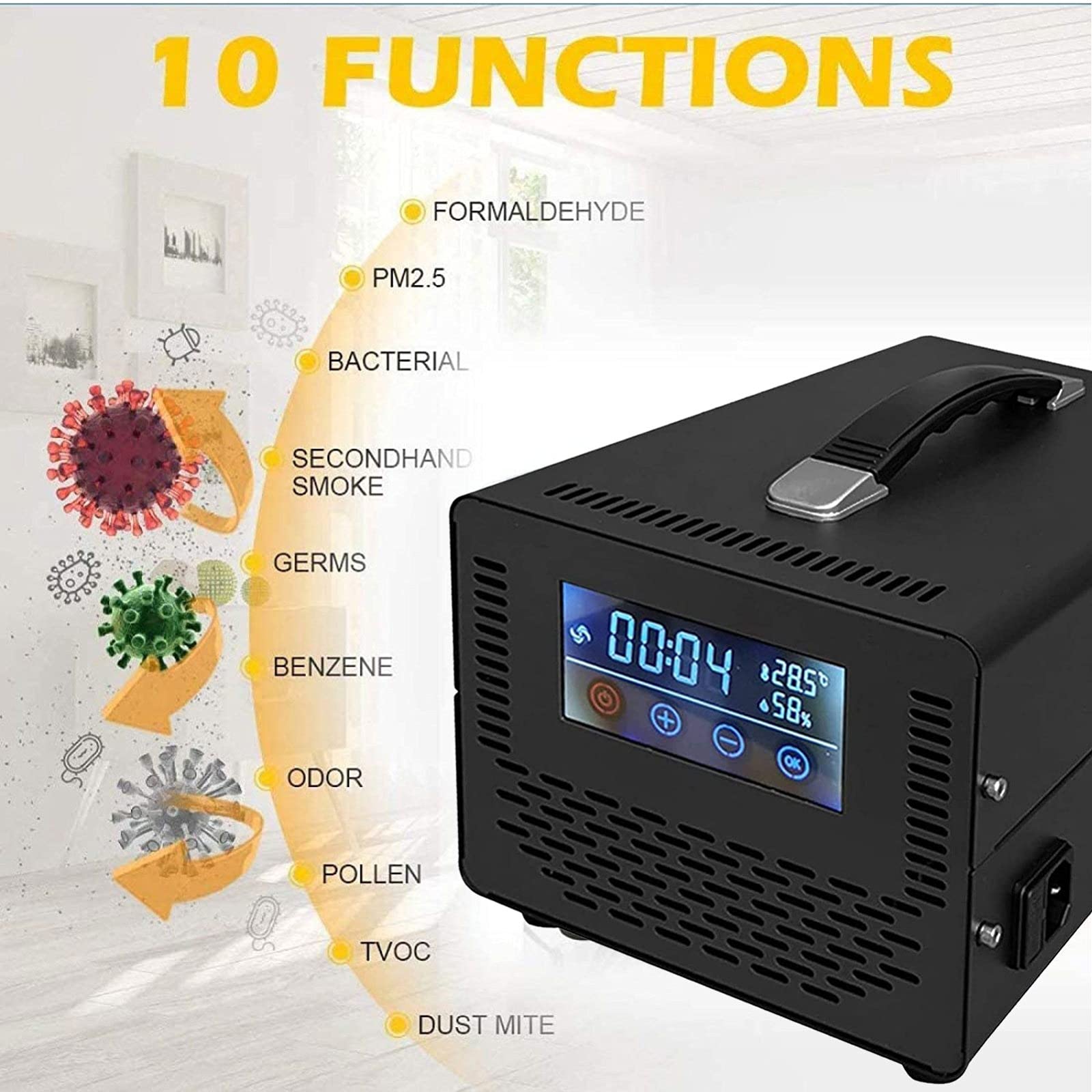 Generador de Ozono Comercial con Pantalla Táctil y Control Remoto, Esterilizador Ozonizador Industrial, Generadores de Ozono Portátil de Alta Capacidad para Fábrica, Hotel, Etc.,Black-40000mg/h