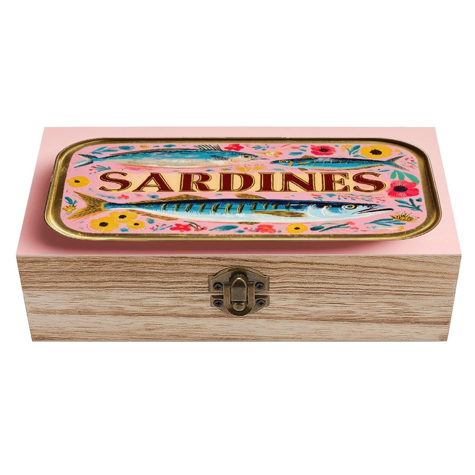Jubonexis Vintage Sardine Can Wooden Storage Box with Hinged Lid And Front Clasp Large Keepsake Box