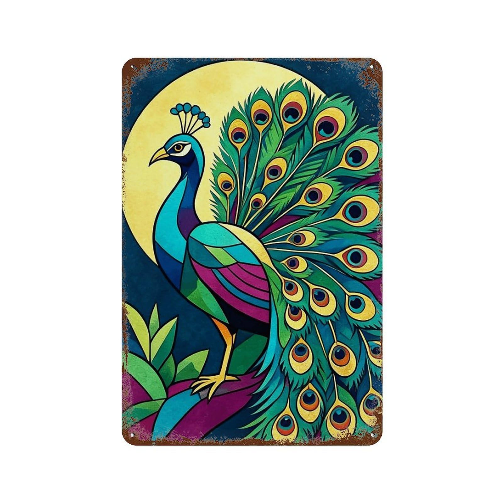 MGHTGRWE Cubist Peacock Ornamental (2) Poster Wall Art Iron Vintage Metal Tin Sign Modern Home Cofffee Club Art Bar Shop Decor 30x20cm