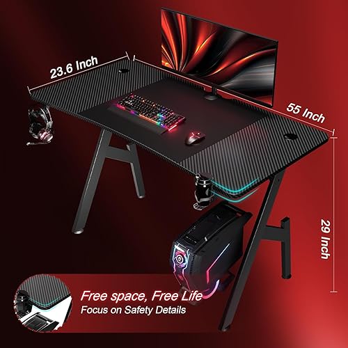 Miniatura 3 de Escritorio para juegos de 55 pulgadas, escritorio para computadora de computadora, escritorio de oficina en casa, estación de trabajo para jugadores