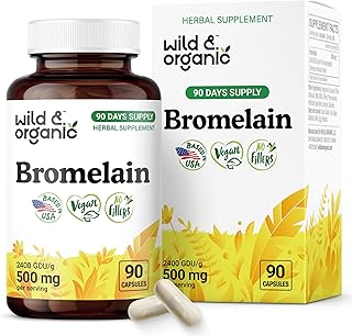 Wild & Organic Bromelain 500 mg Capsules - Digestive Support - Natural Bromelain Supplement - Pineapple Enzyme Source - Vegan, No Fillers, Non-GMO - 90 Count