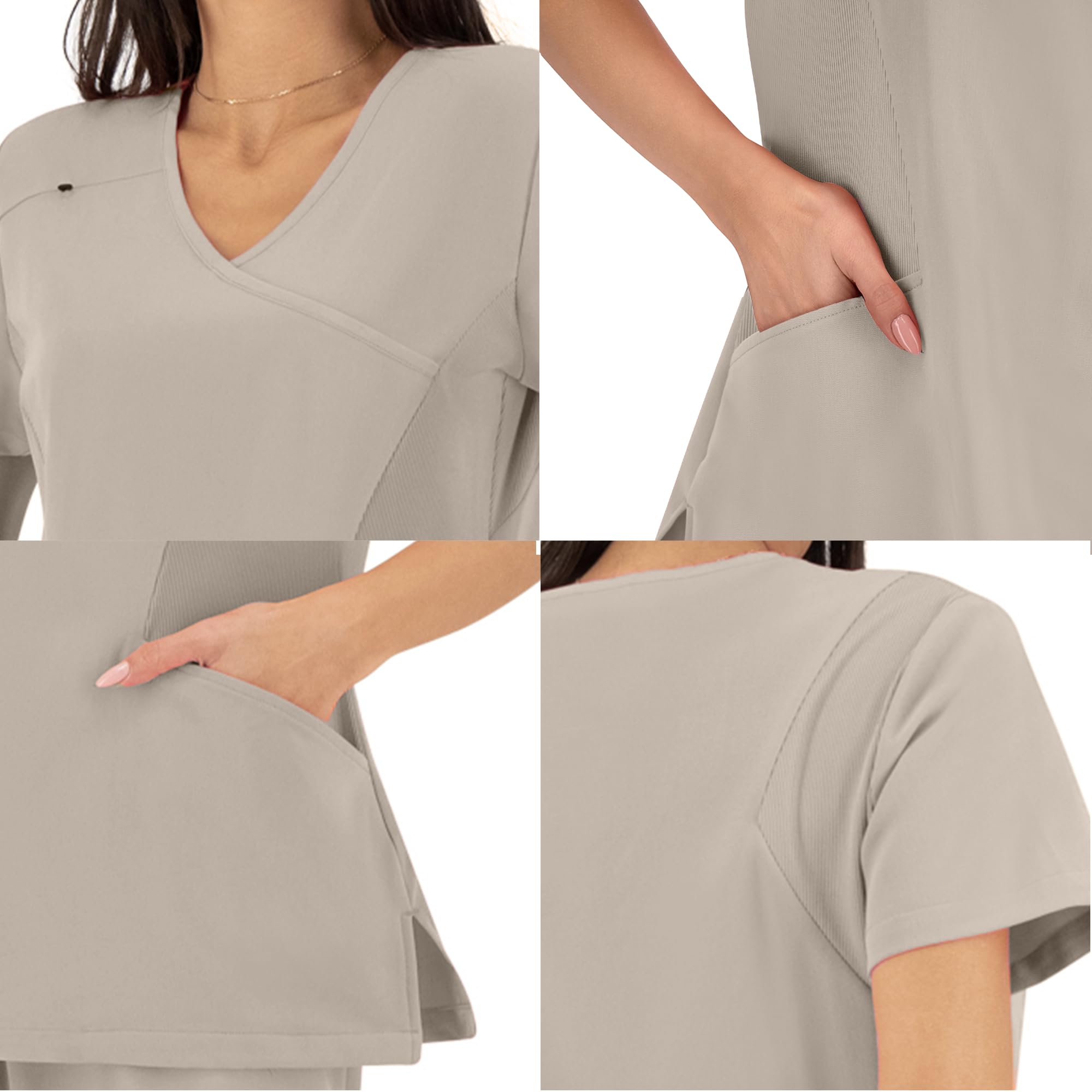 B-well Justina Blouse Medicale Femme Élastique 2 Poches Manches Courtes Col en V Anti-Rides avec Élasthanne
