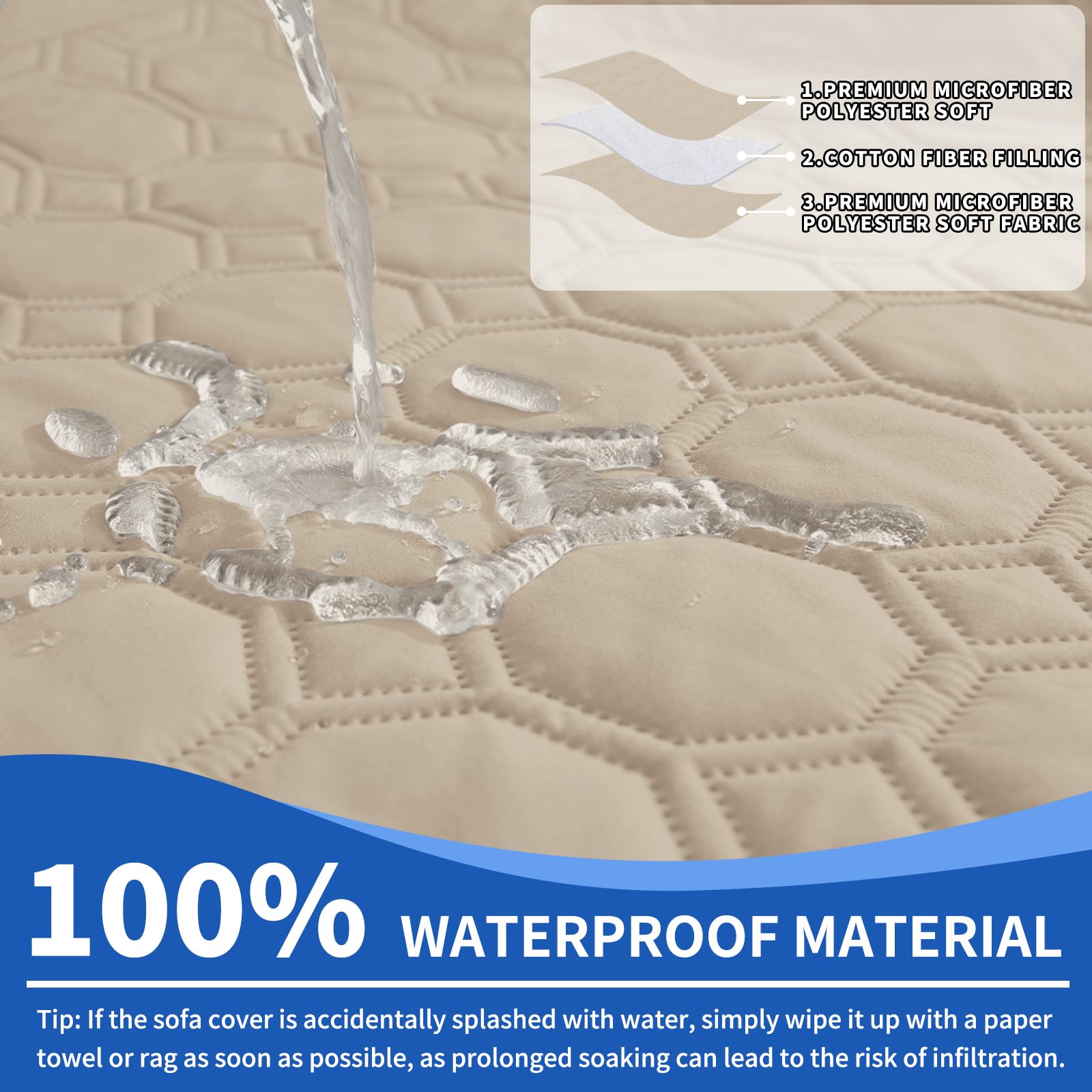 Ystyle Copridivano Impermeabile con Penisola 3 Posti (L 255 CM), Copridivano Angolare Destra/Sinistra Universale Reversibile, Copridivano Chaise longue Antigraffio Antimacchia, Beige