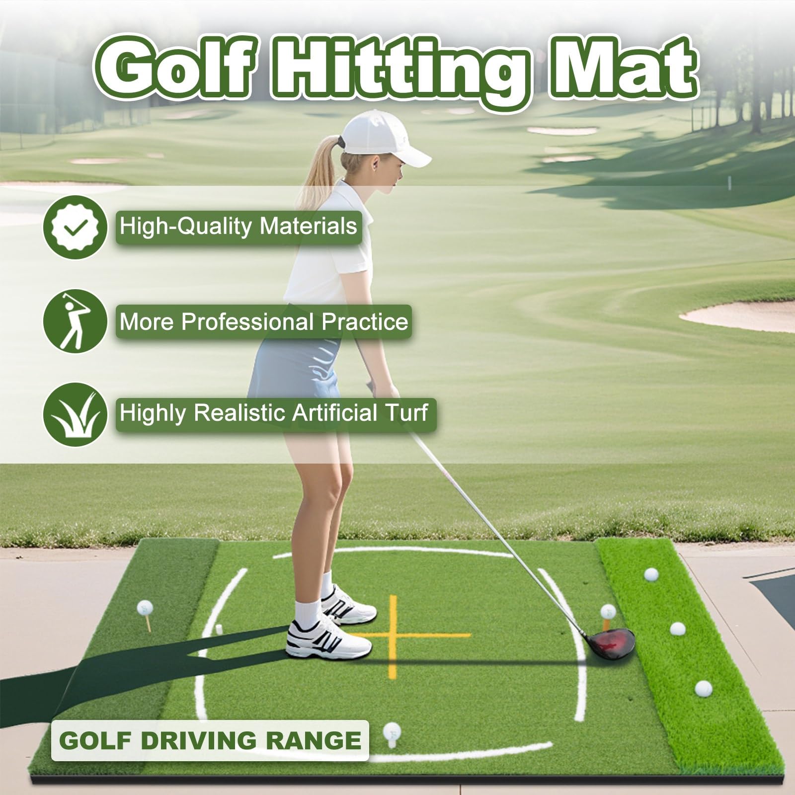 Duża Mata Golfowa Dual-Turf, Do Domu I Ogrodu | Trening Swing, Drive I Chip, Real Feel, Amortyzowana Podstawa Dla Golfistów