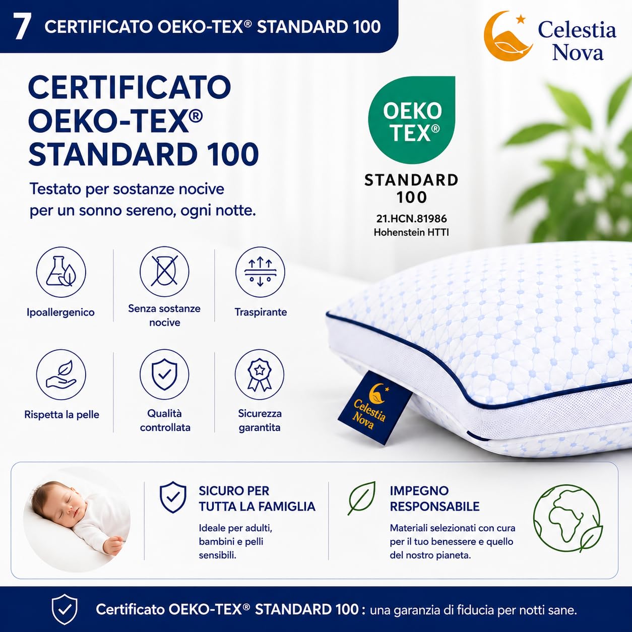 Celestia Nova Cuscino Cervicale Memory Foam 60x50 cm, Cuscino Ergonomico Regolabile per Collo e Cervicale, Doppia Faccia Rinfrescante, Federa Lavabile, Altezza Regolabile