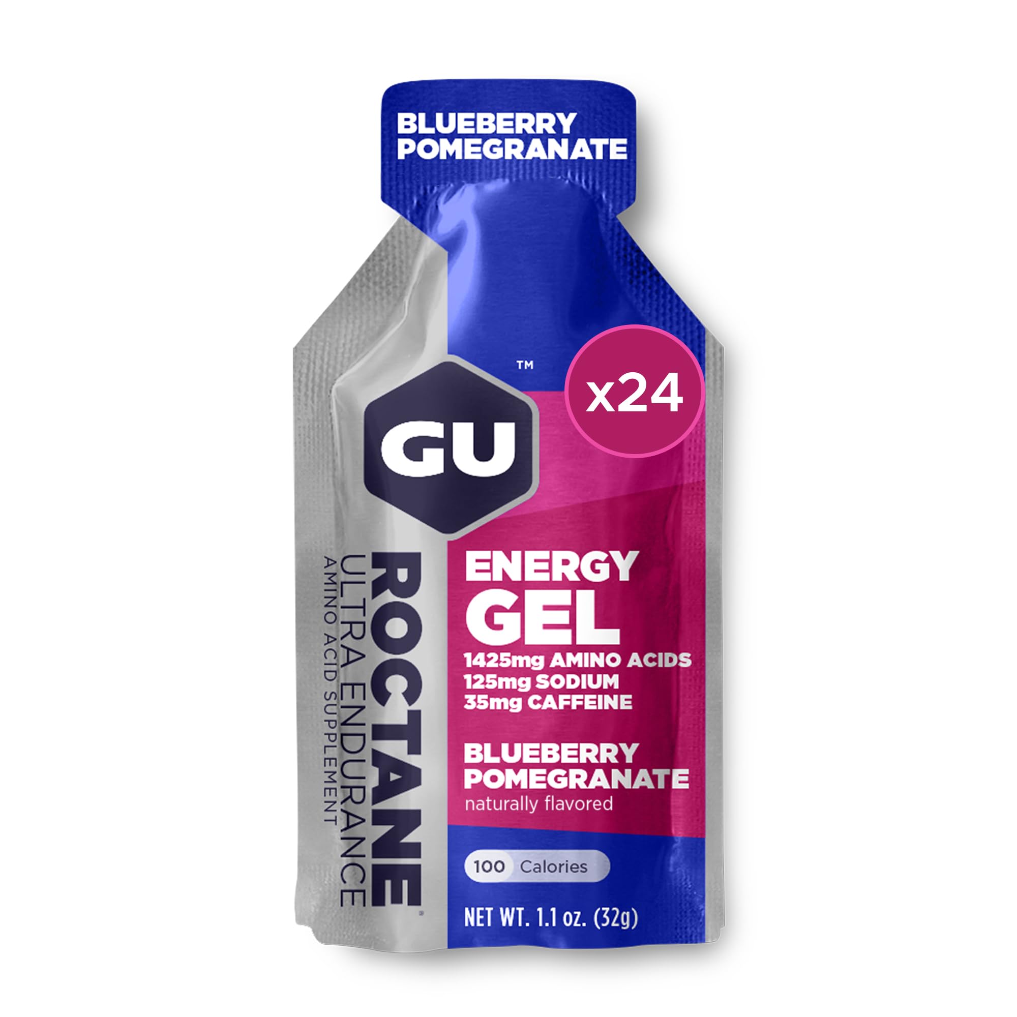 GU Roctane Ultra Endurance Energy Gel, Blueberry Pomegranate (Blaubeer Granatapfel), Box mit 24 x 32 g