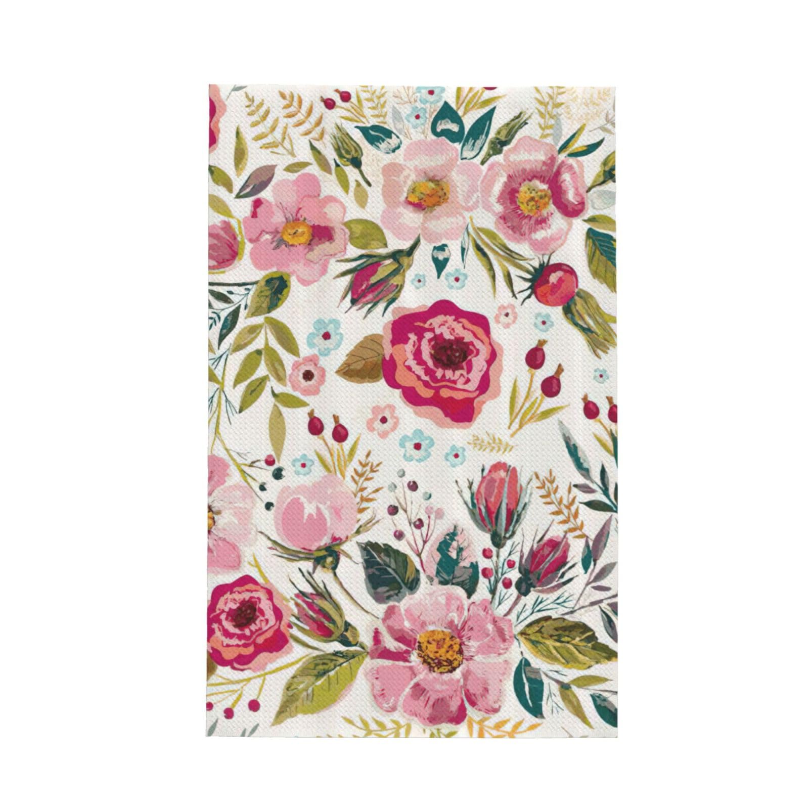 CKGODGF Flower Leaf Print Absorbent Waffle Dishcloths,Kitchen Towels With Hanging Loops,Tea Towels.