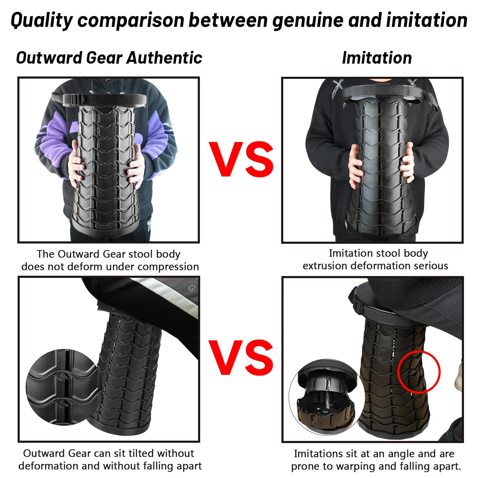 Outward Gear Sgabello pieghevole pieghevole 2024 Sedia pieghevole Sgabello da campeggio portatile Robusto sgabello telescopico retrattile (nero)