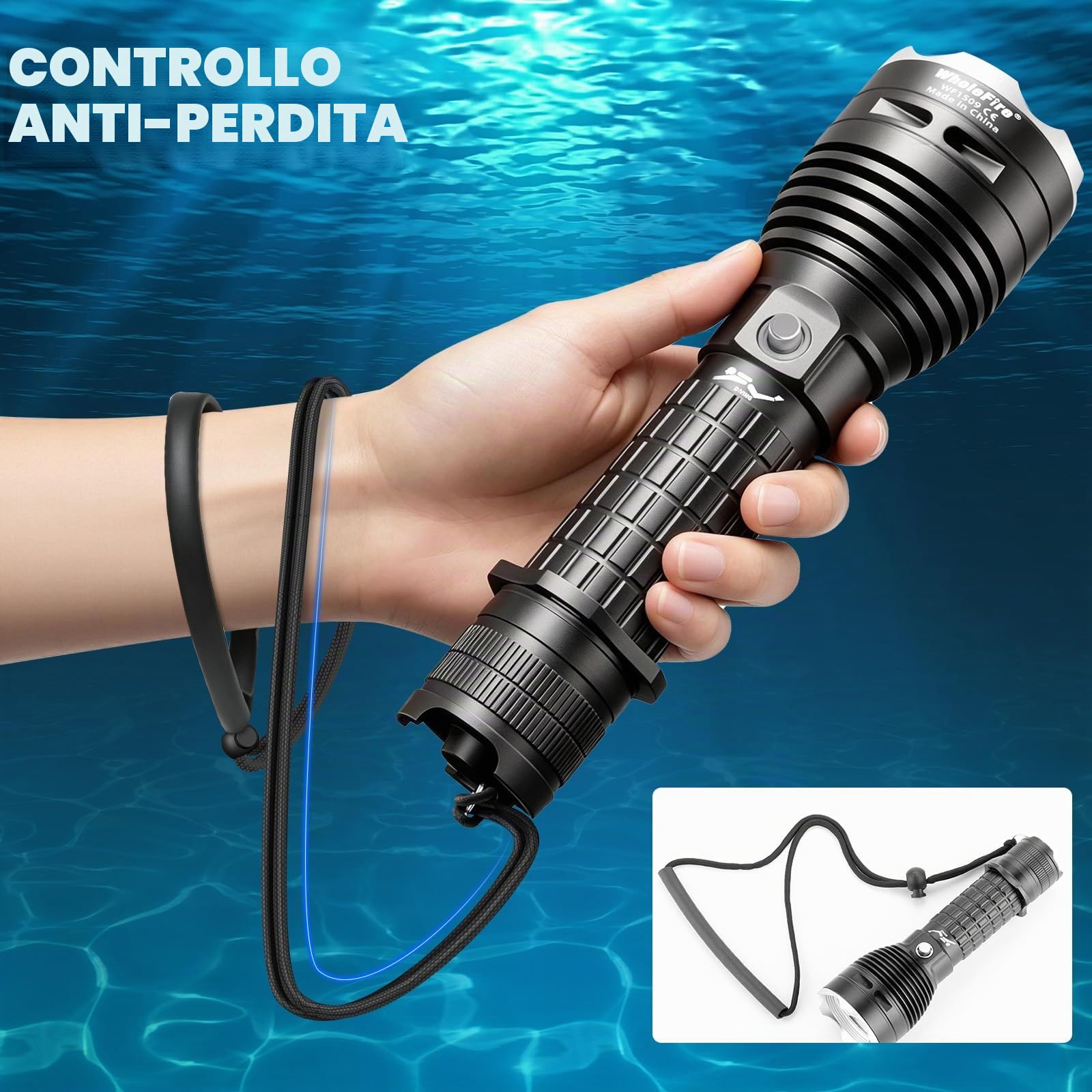 Torcia subacquea 2000 lumen, torcia subacquea a LED con 3 modalità, luce subacquea notturna IPX8 a prova di acqua, luce subacquea professionale per lo snorkeling