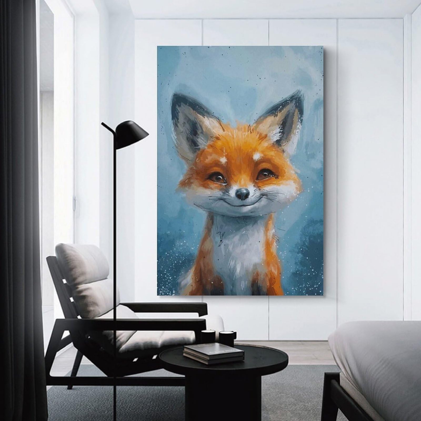 Junmoney Smiling Fox Painting Wall Decor Canvas Print 20x30inch(50x75cm), for Lounge, Study, Hallway Or Flat Walls, Decorative Artwork with Broad Appeal