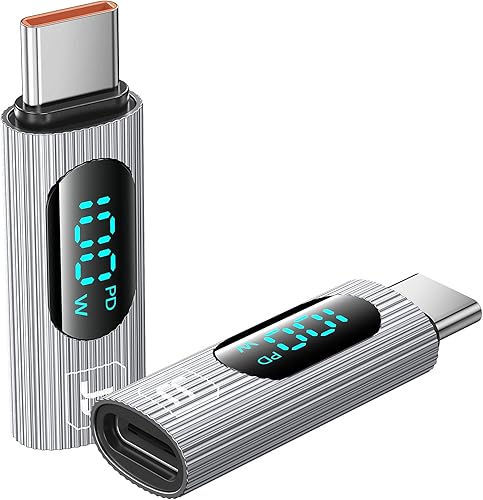 toocki Adaptador USB C, 2 unidades de 100 W USB C hembra a USB C macho adaptador de extensión tipo C probador de medidor de potencia con pantalla