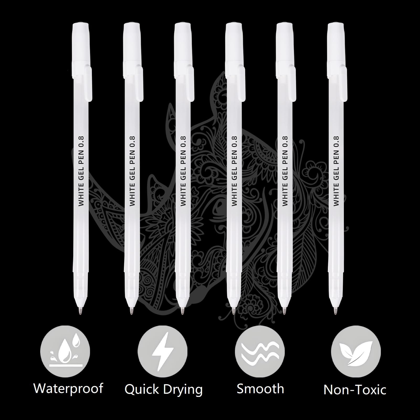 YOOUSOO White Gel Pens 6 Pack 0 8mm Premium White Ink Gel Pen For Black Paper Art Writing — view 5