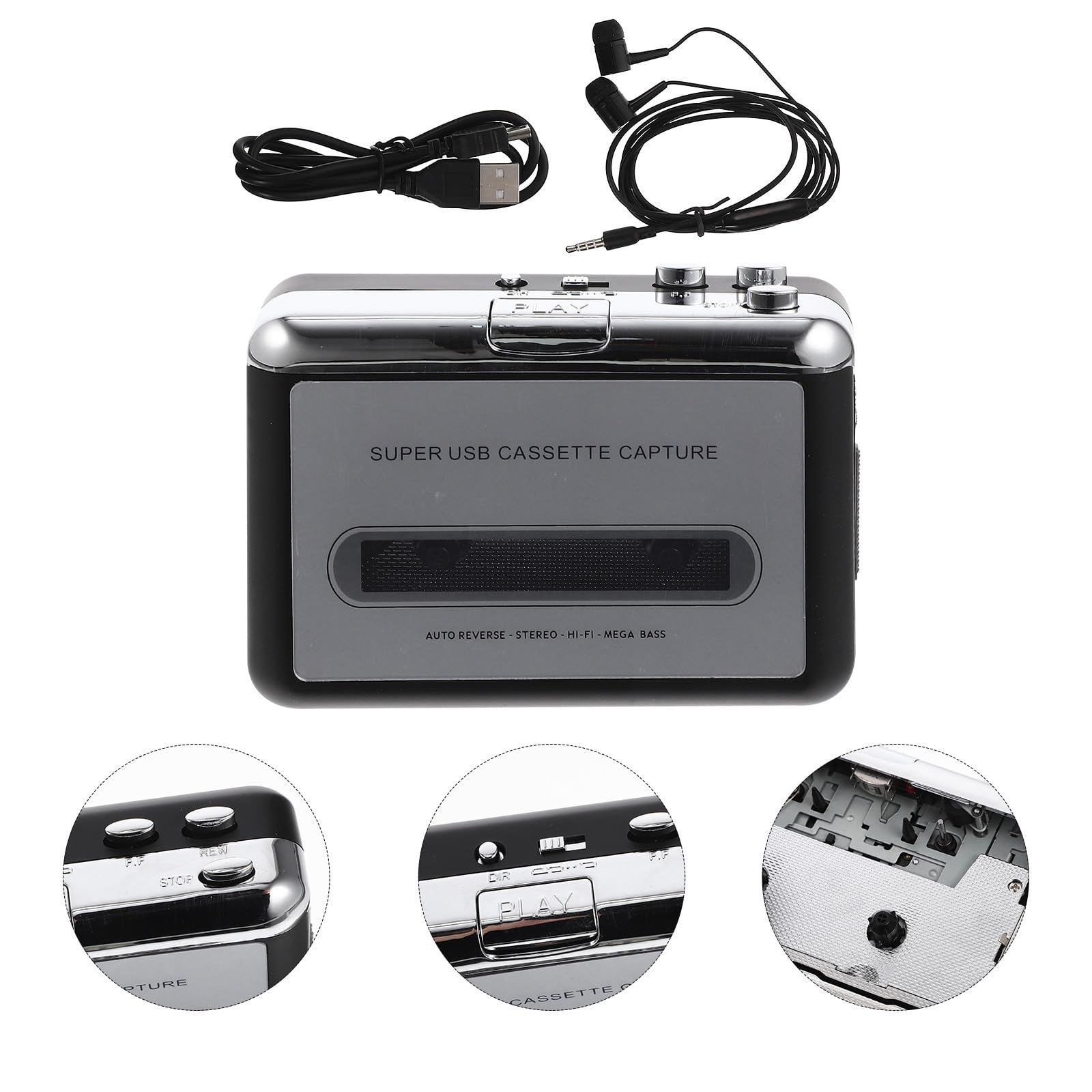 Convertitore Cassette USB Portatile Argento Design Compatto in Metallo e Plastica, Software per Conversione Cassette in Mp3 per Ascolto e Digitalizzazione Audio