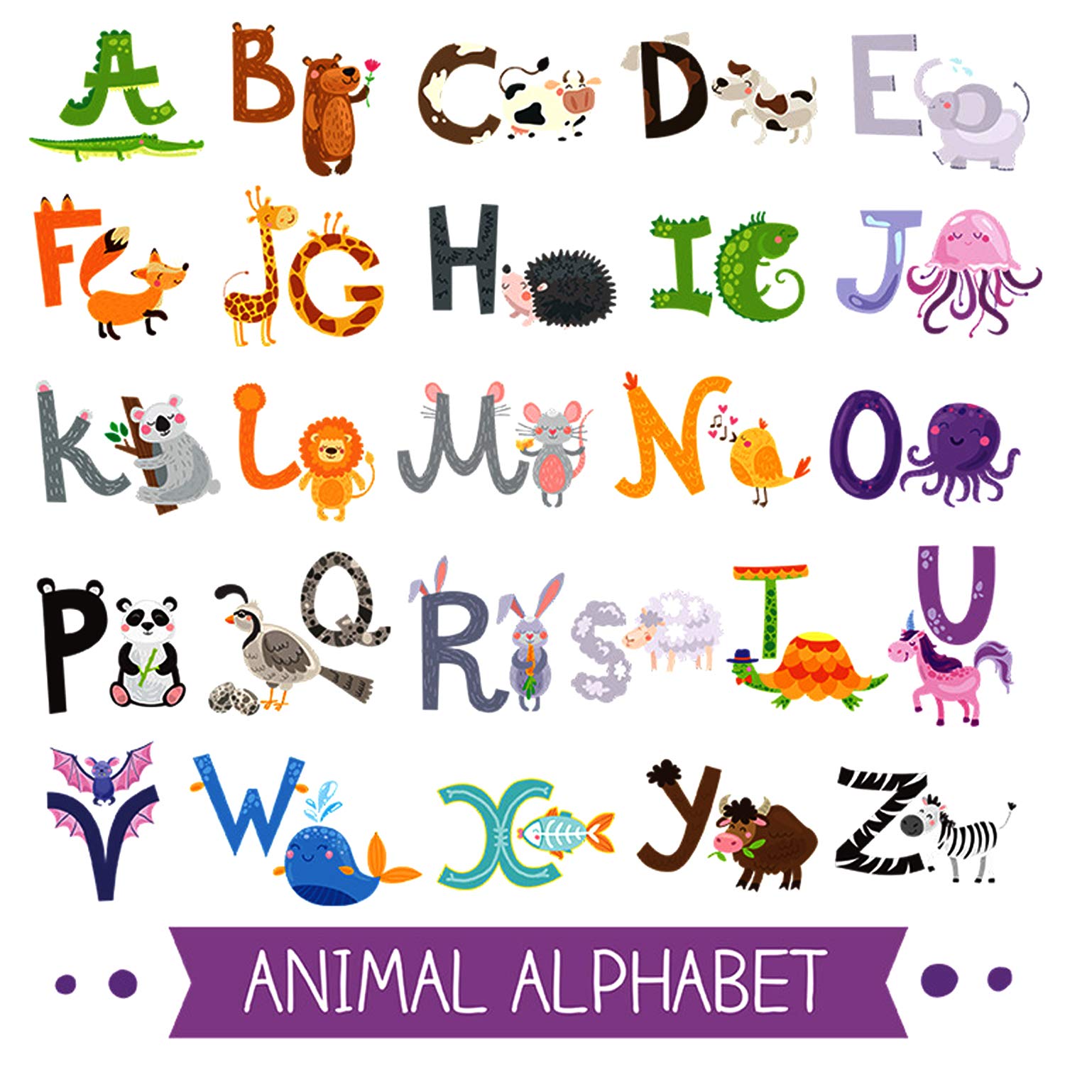 Hommtina Colourful Kids Wall Decals Wall Stickers Animal Alphabet ABC, Peel and Stick Removable, for Baby’s Nursery, Bedroom, Living Room, Children’s Classroom Decoration( 8.5" X 11.8" )