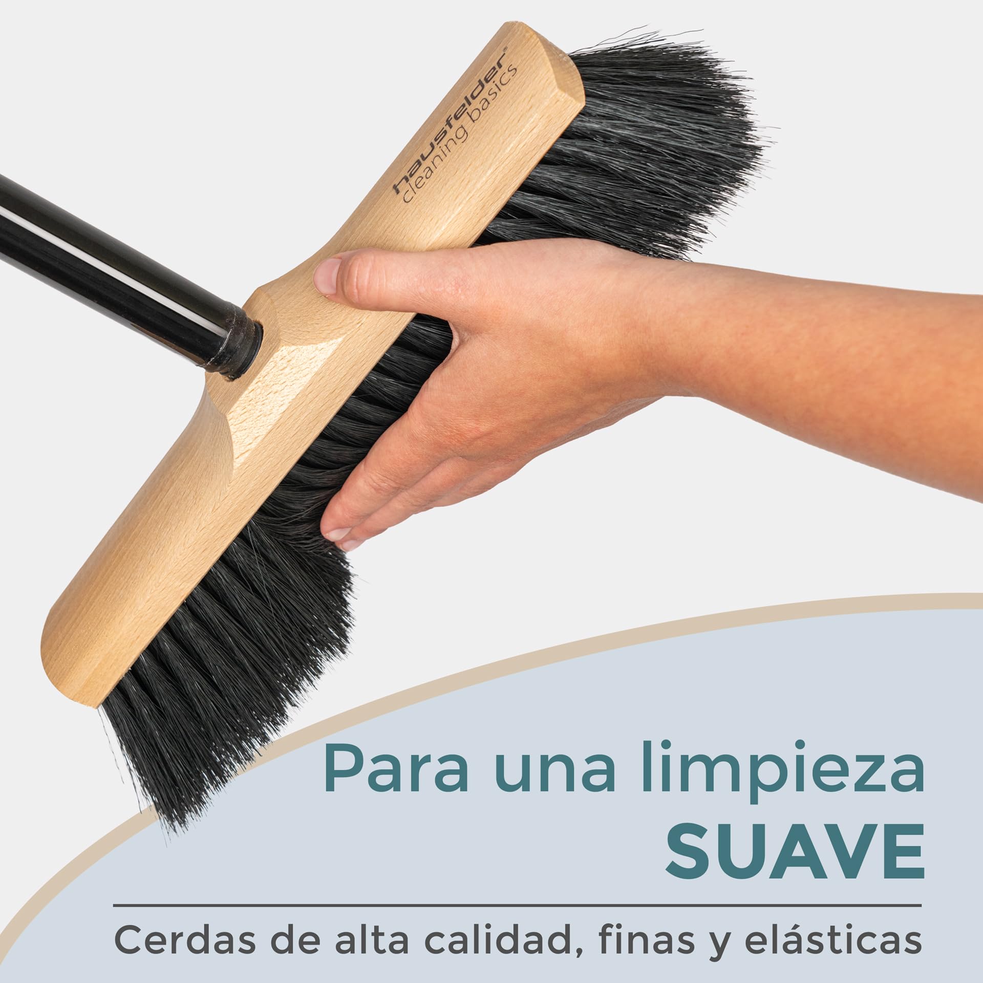 Hausfelder Escoba para Interiores con Mango, Escoba de Madera para Recoger Polvo, Escoba y Cepillo para Interiores, cerdas Suaves (30 cm)