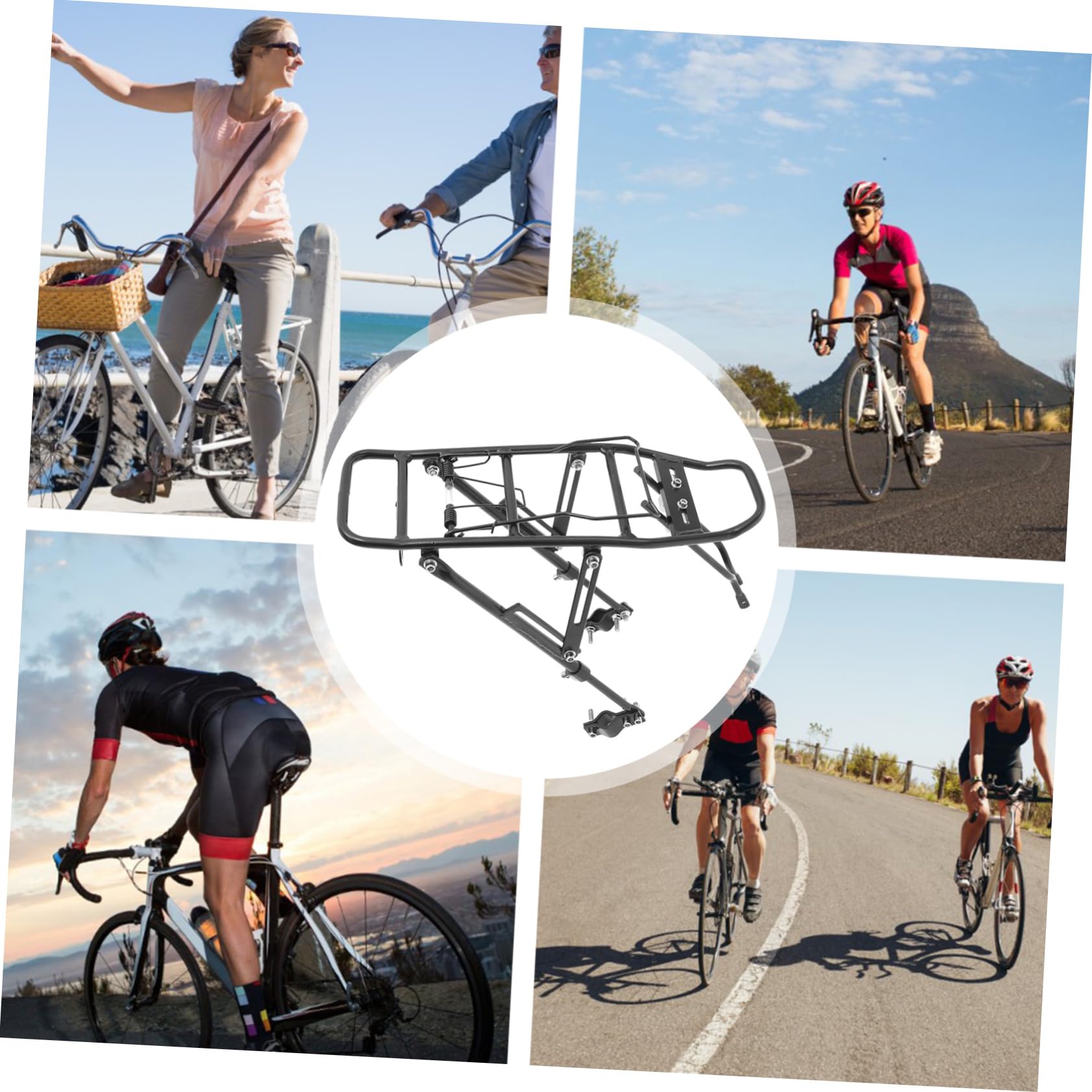 INOOMP Portapacchi Posteriore Bici in Lega di Alluminio Nero | Mountain Bike e Road Bike, Uso Cestini e Zaini, Struttura Heavy-duty Applicabile