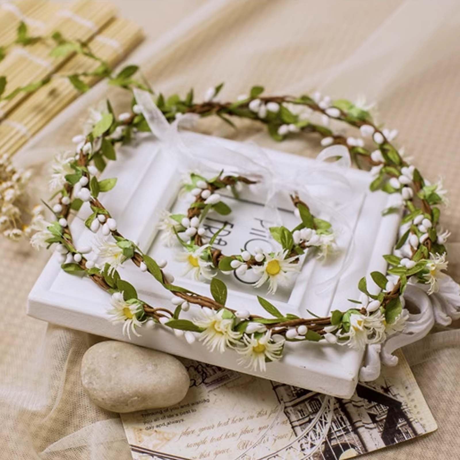 Couronne Fleur Bandeau Guirlande Cheveux Avec Bracelet - Coiffe Fleurie Ajustable 16cm Pour Mariage Fête