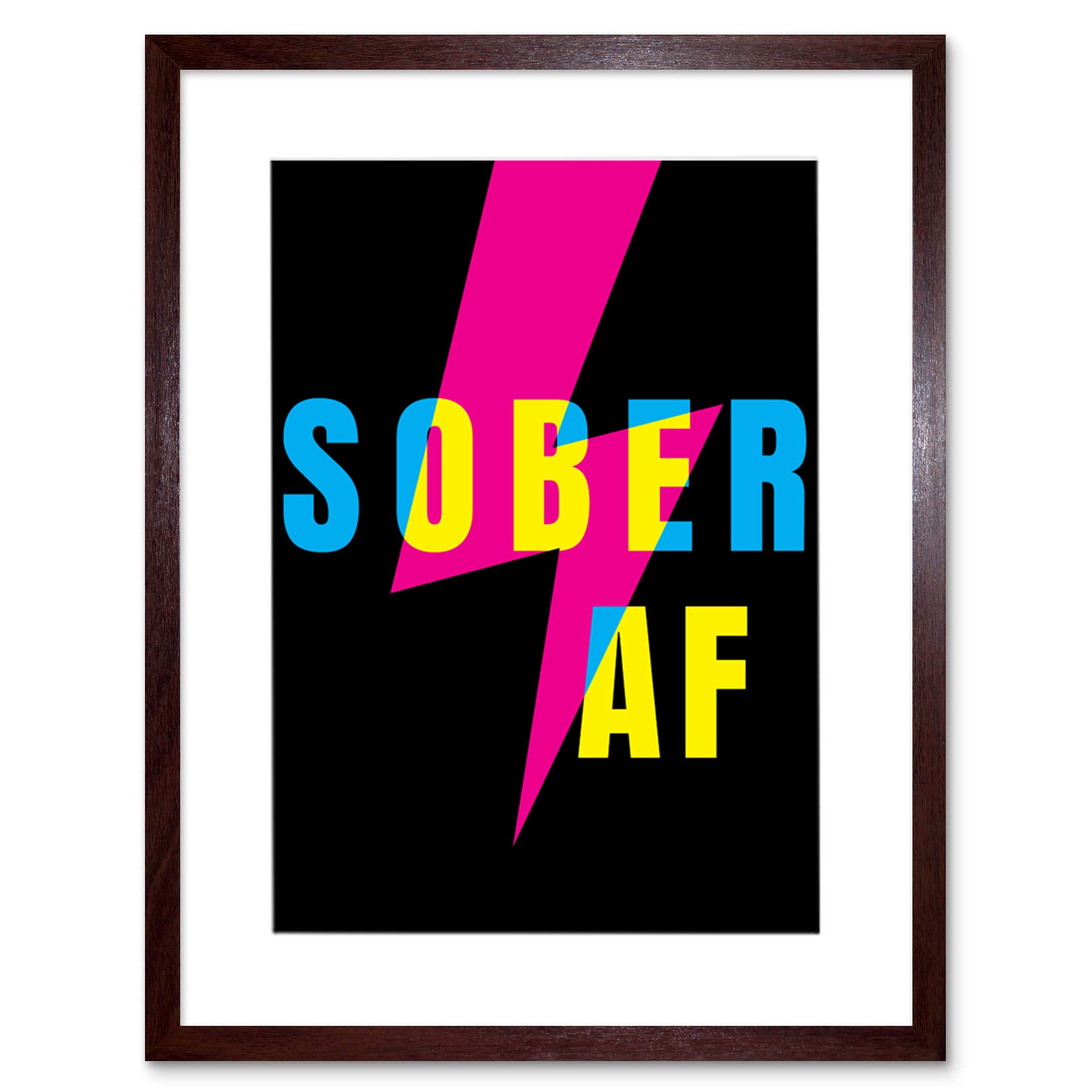 Wee Blue Coo Sober Af Lightning Bolt Typography Artwork Framed Wall Art Print 12X16 Inch