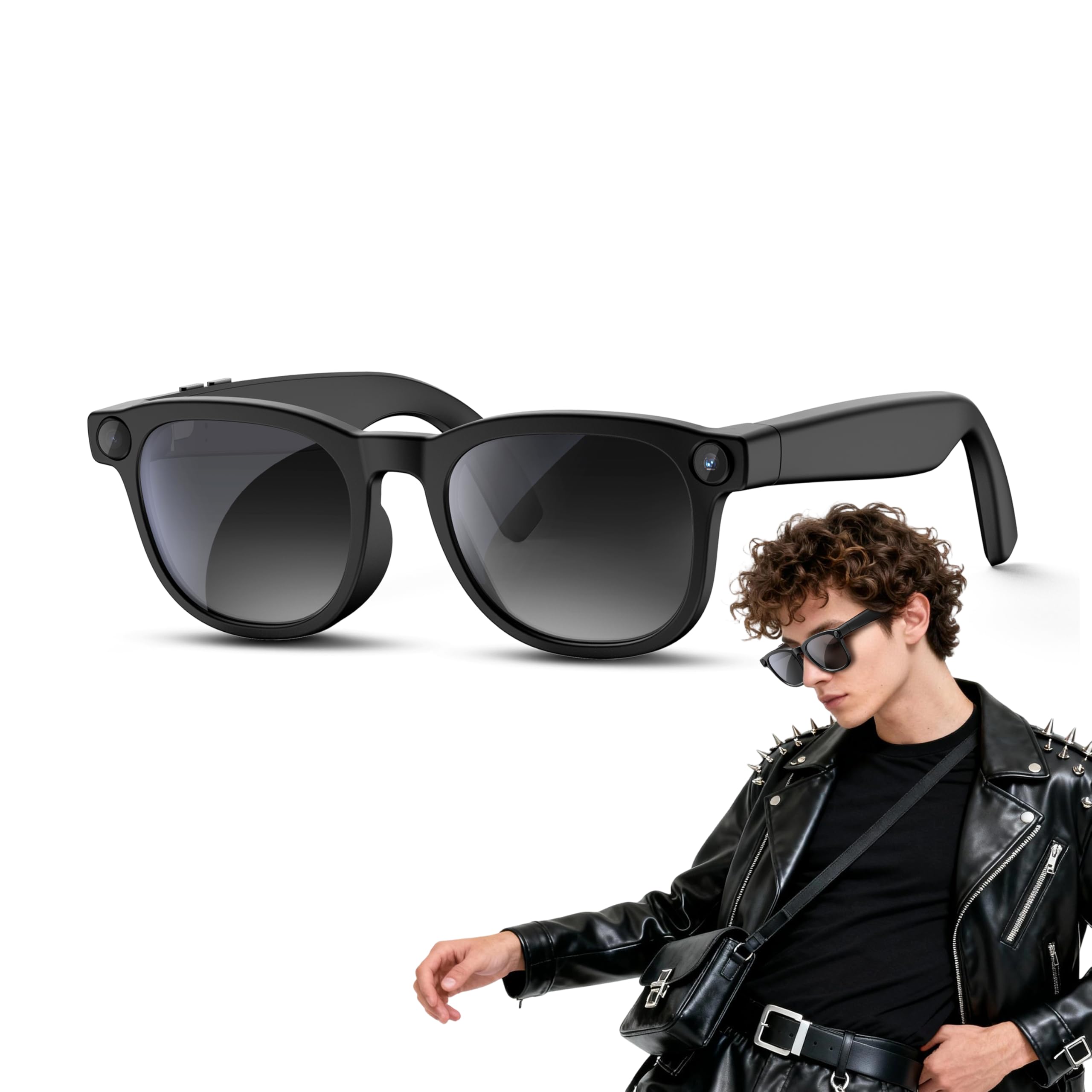 AI Smart with 4k HD Camera Glasses for Videos Hands-Free Vlog Recording Open-Ear Audio Ultra-Light Design for Outdoor