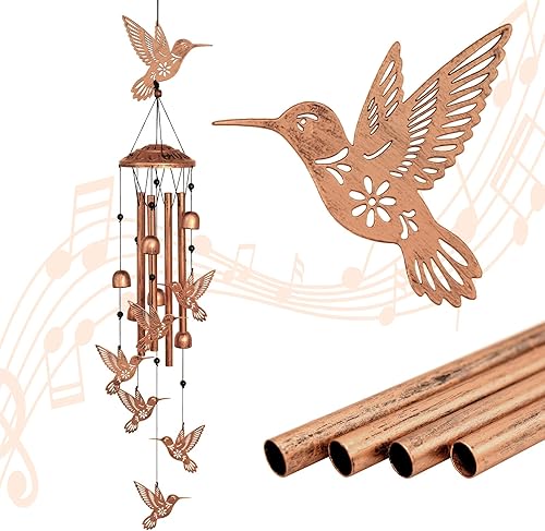 Campanillas de viento de colibrí para exteriores, campanillas de viento de metal, regalos de colibrí para mujereshombres, decoración de jardín al