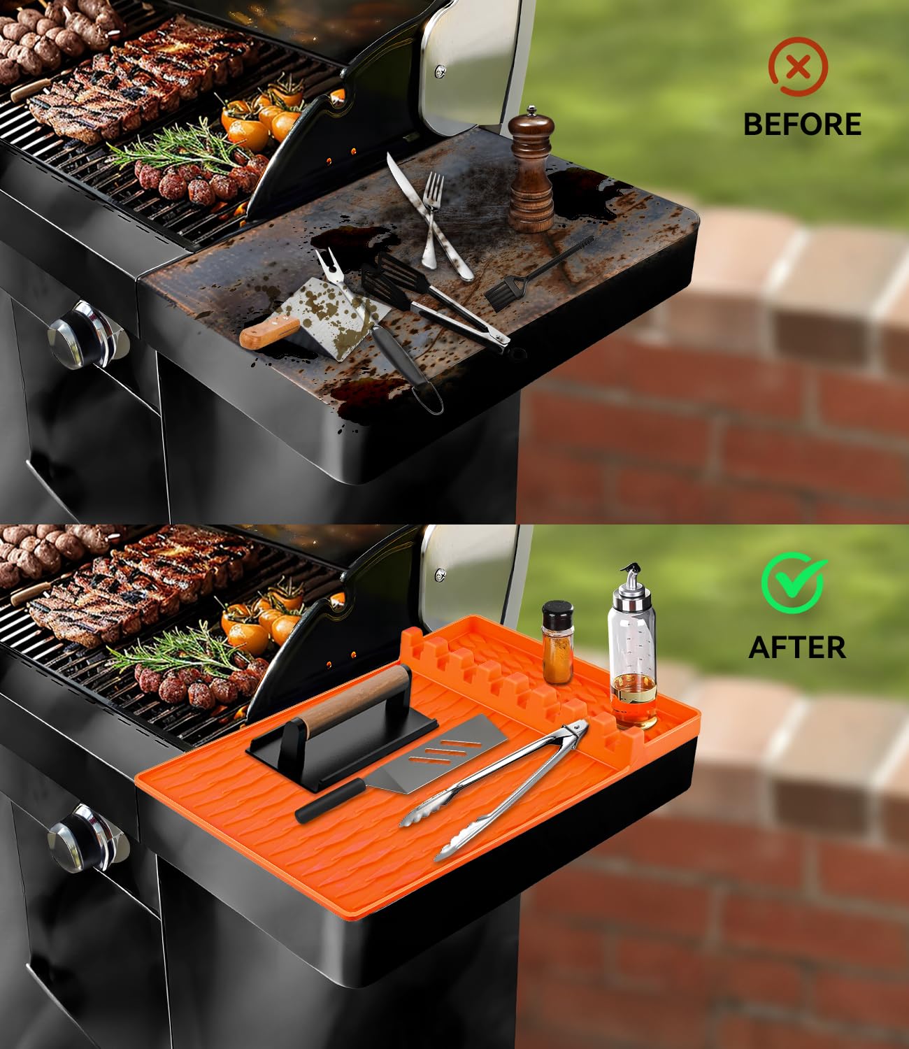 LUTITASD Silicone Grill Mat Compatible with Blackstone, Silicone Griddle CoverBarbeque Grill Accessories Mat for Outdoor Kitchen, Cooking & Countertop (2PCS Orange)