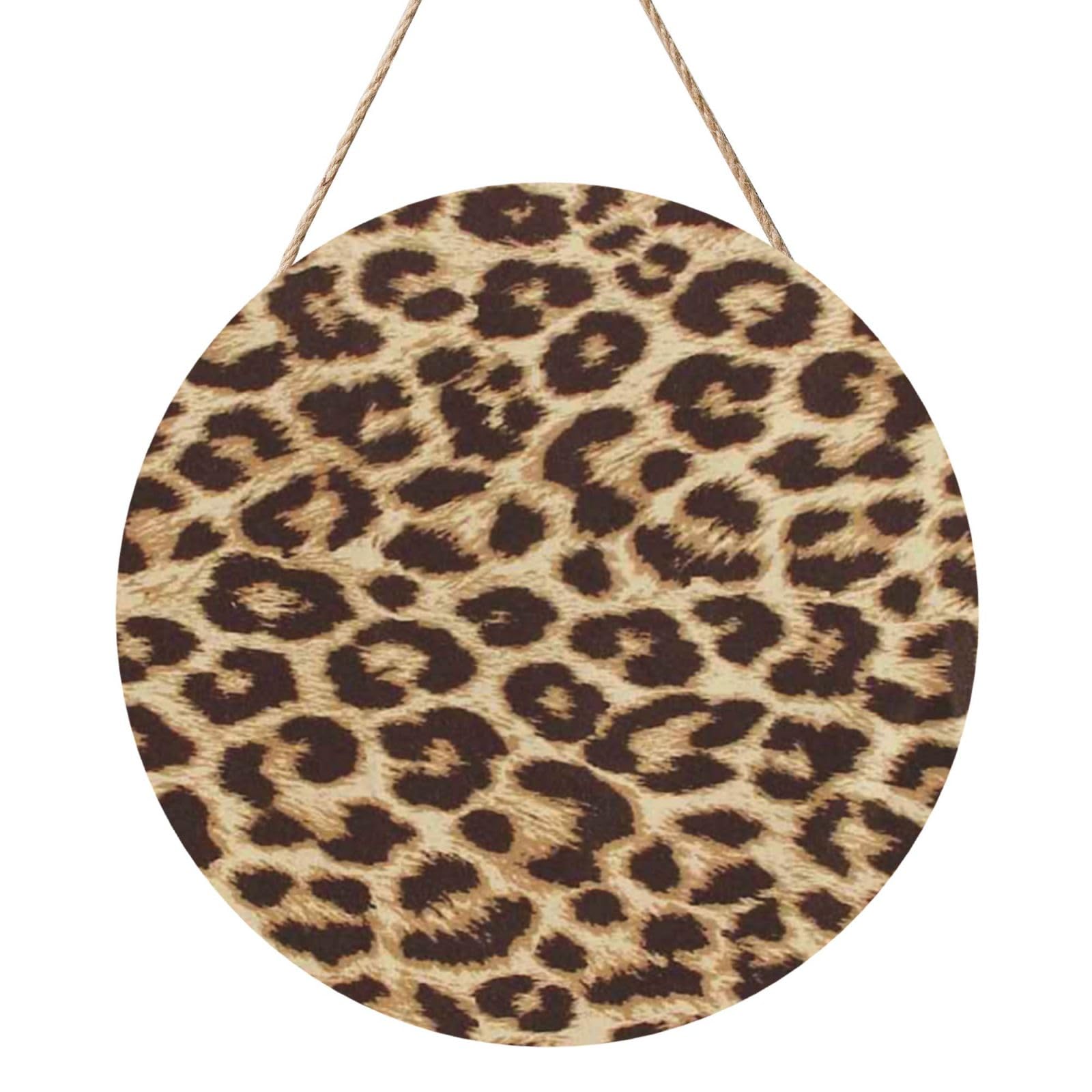 InOmak Leopard Pattern Print, Round Wood Panel Painting 12 in, Wall Hanging Painting For Home