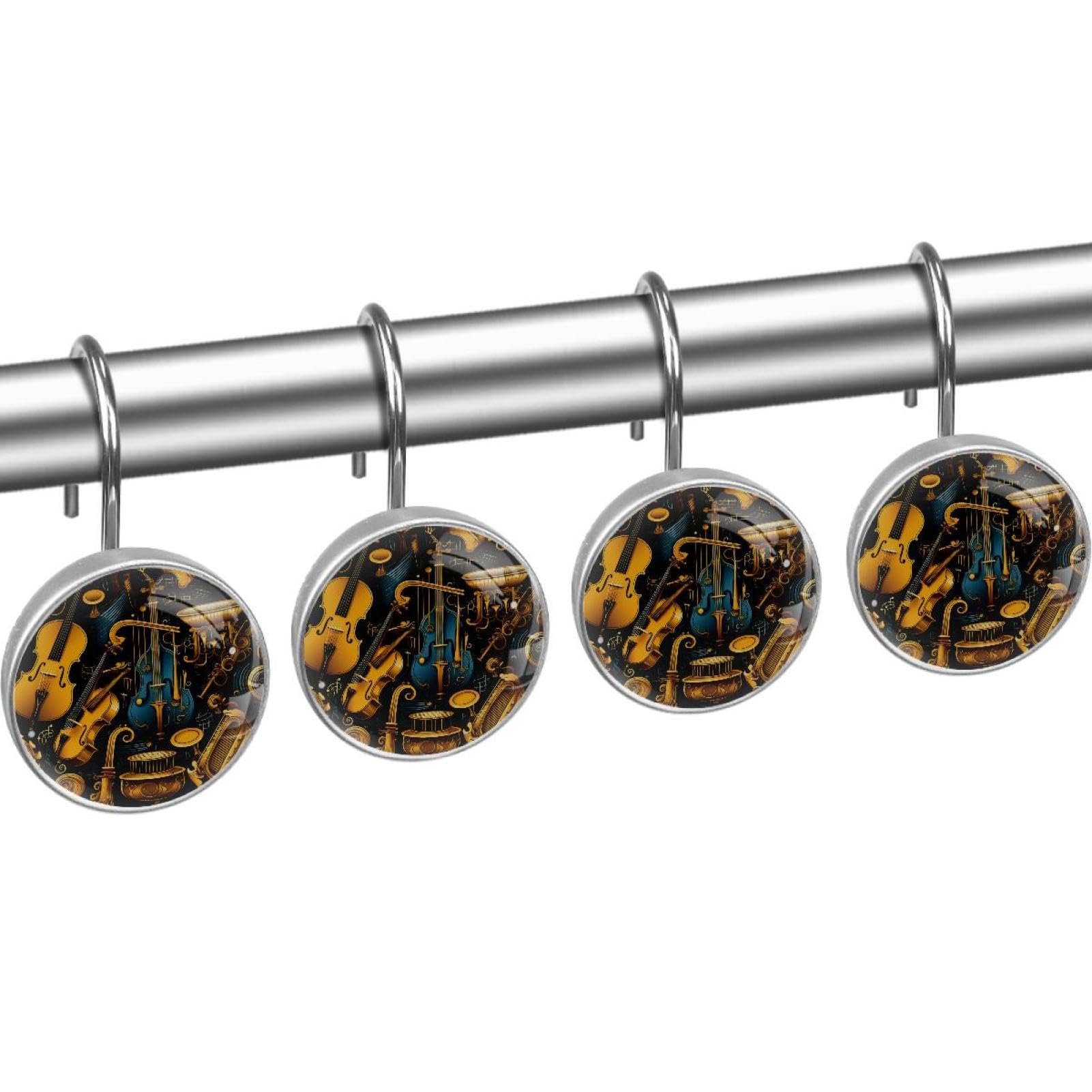 Set di 12 ganci decorativi per tende da doccia e bastoni per tende, motivo strumento