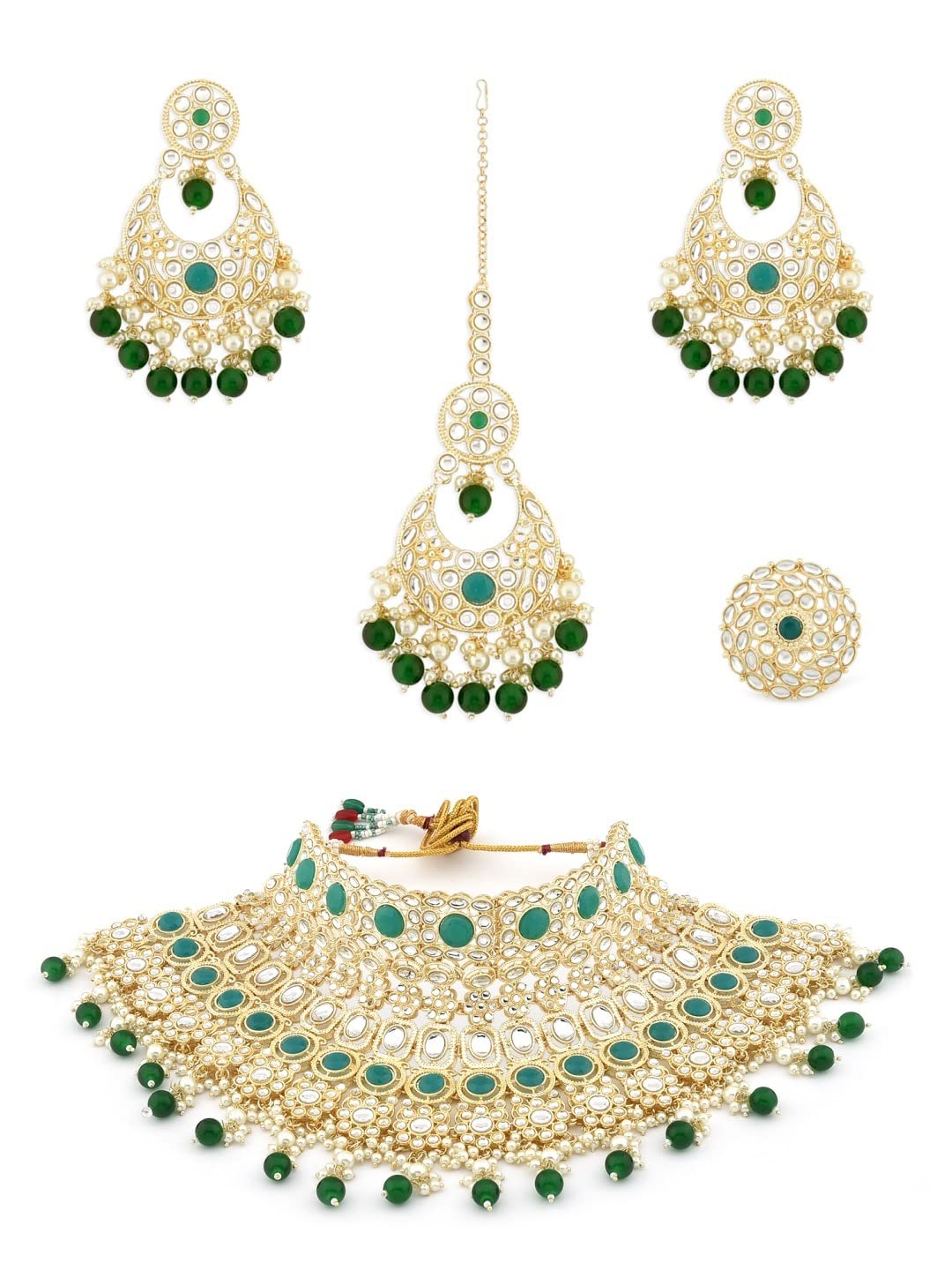 ZAVERI PEARLS Green Bridal Kundan Choker Necklace Earring Maangtikka & Ring Set For Women-ZPFK12220 (B09RQPKZXM) Amazon Price History, Amazon Price Tracker