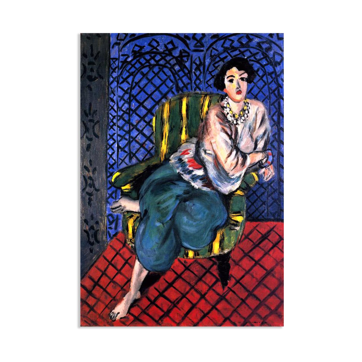 Mycggdgh Framed Henri Matisse Painting Reproduction Seated Odalisque Left Leg Folded Henri Matisse Abstract Art Canvas Wall Reproductions Classic Poster For Living Room Bathroom Office 85X60cm(33X24in)Poster