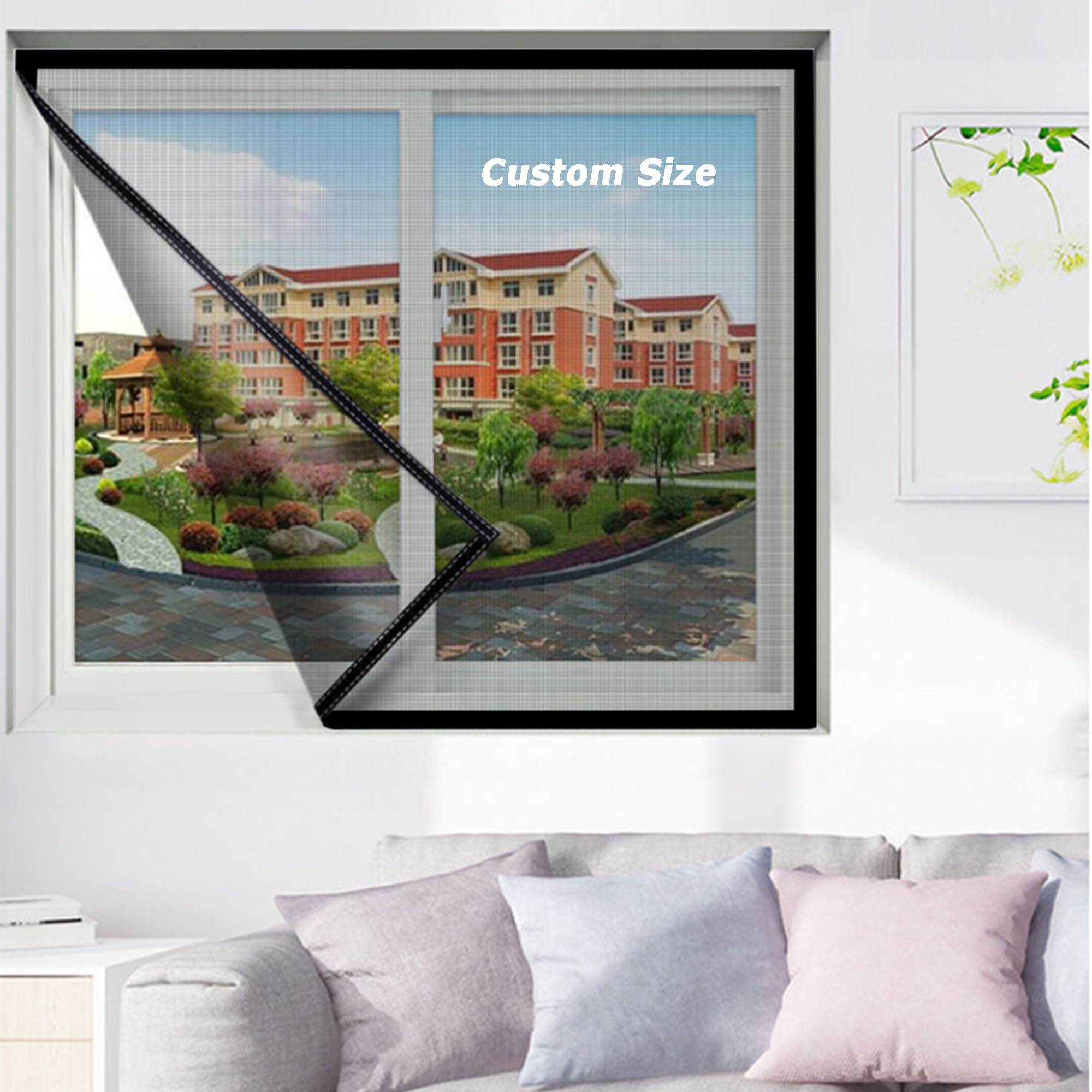 Aduodao Black Self-Adhesive Cat Proof Window Net Mesh, Customized Size Cats Safety Netting, Anti-Mosquito Insect Window Screen With Zipper, Pets Protection Guard Mesh