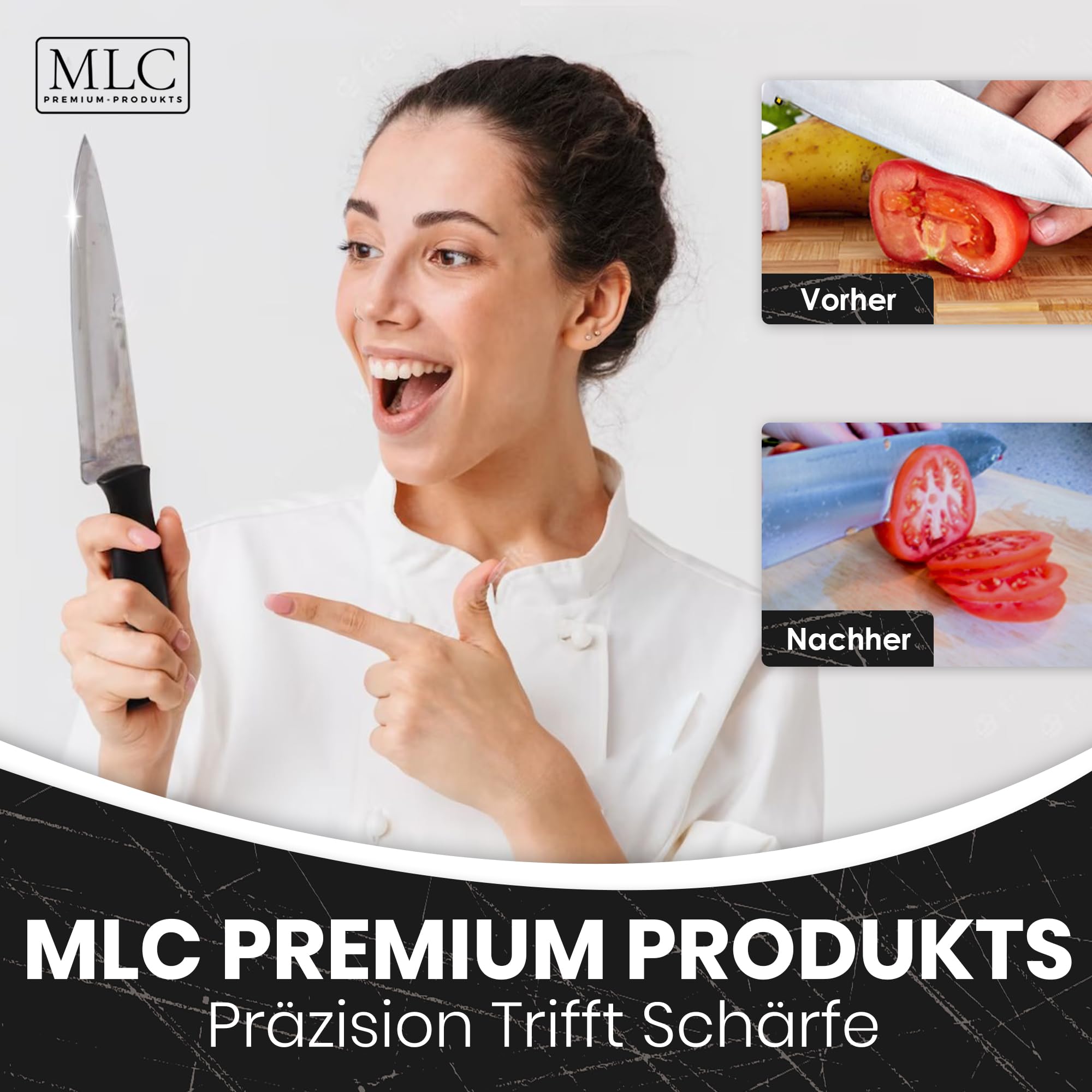 MLC Messerschärfer der 4-in-1 – Messerschleifer mit einstellbarem Winkel für Messer & Scheren, zuhause einfach Messer schärfen und schleifen, manueller Schleifstein/Wetzstahl ersatz