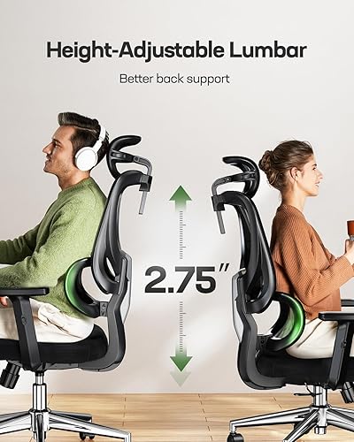 Miniatura 3 de Marsail Silla de oficina ergonómica, silla de escritorio, silla de juegos con soporte lumbar ajustable en altura, asiento de malla transpirable,