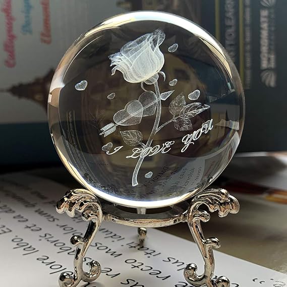 Crystal 2.4 inch (60mm) Carving Rose Crystal Ball with