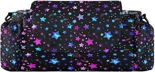 CUPADA Galaxy Sequin Space Galaxy Stars Universal Stroller Organizer, Glitter Colorful Stroller Organizer Bag with Cup Holders Removable Shoulder Strap Fits Most Baby and Pet Strollers