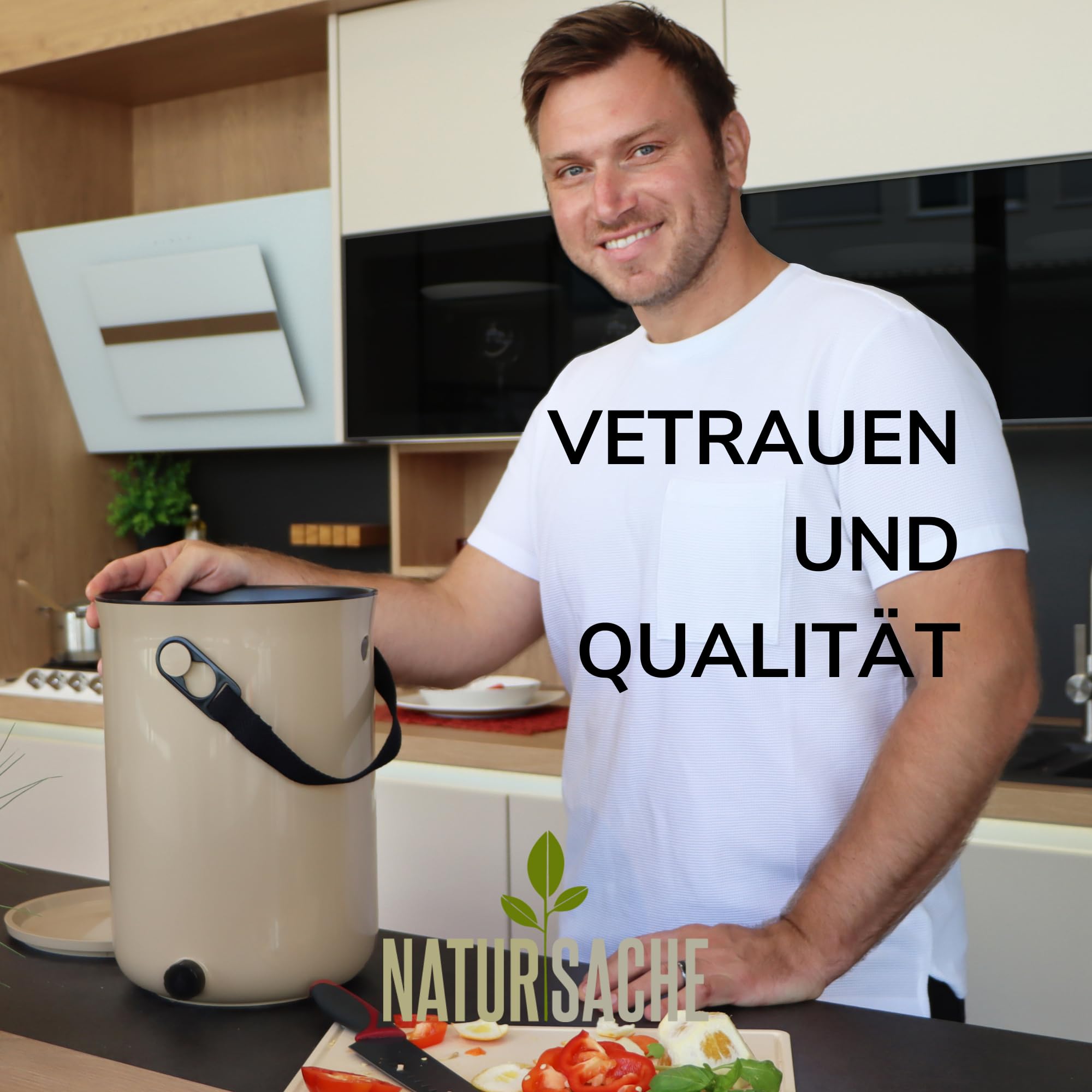 Natursache I Bokashi Eimer - Nachhaltige Abfallverwertung in der Küche - mit Bokashi Ferment und effektiven Mikroorganismen - Geruchlos & Umweltfreundlich! (Cream)