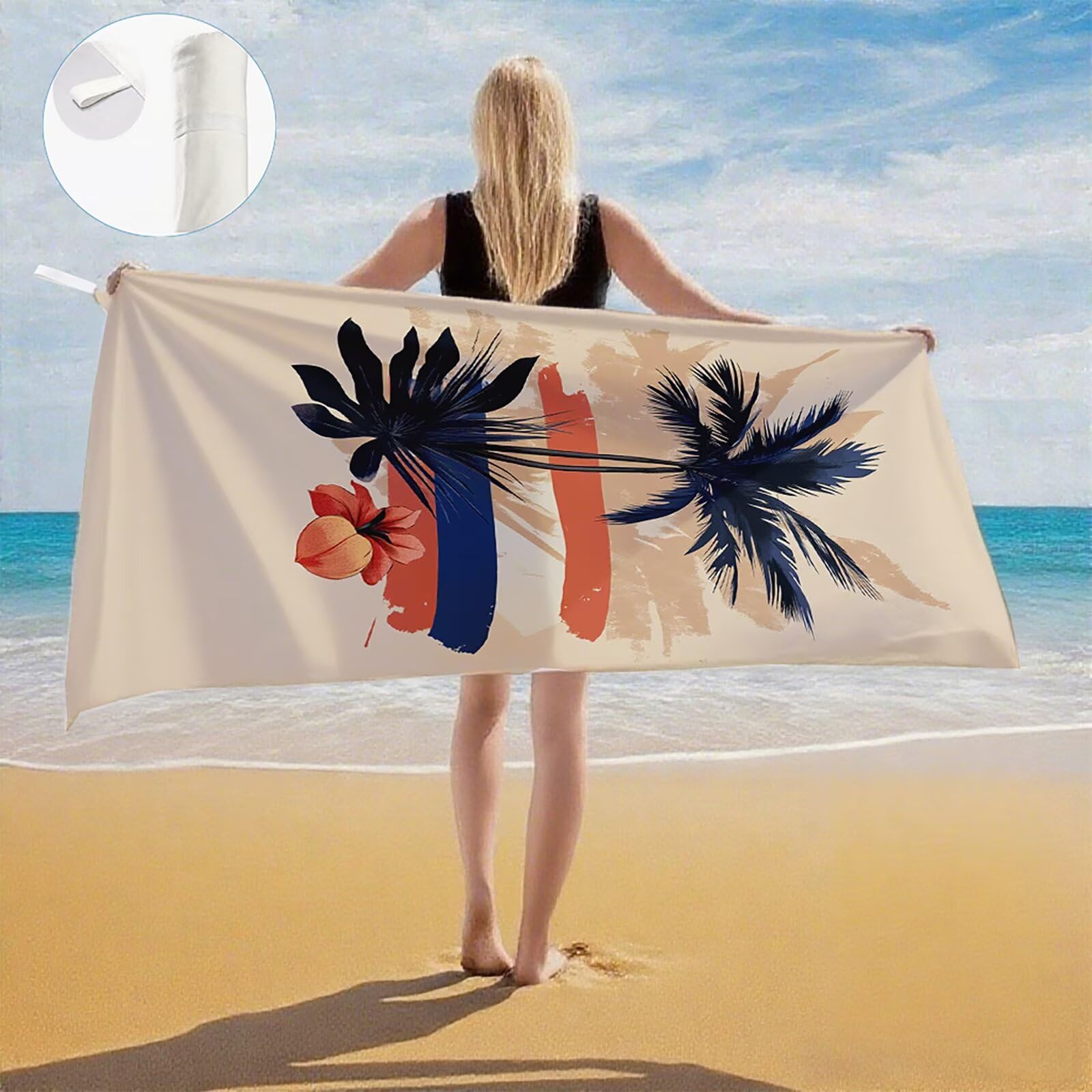 Serviette de Plage XXL 100x200 cm,Cocotier Serviette Plage Microfibre avec Séchage Rapide, Anti-Sable, Absorbante Fonction Design pour Vacances Piscine Pique-Nique Voyages Yoga, Cadeau Femme Q-706