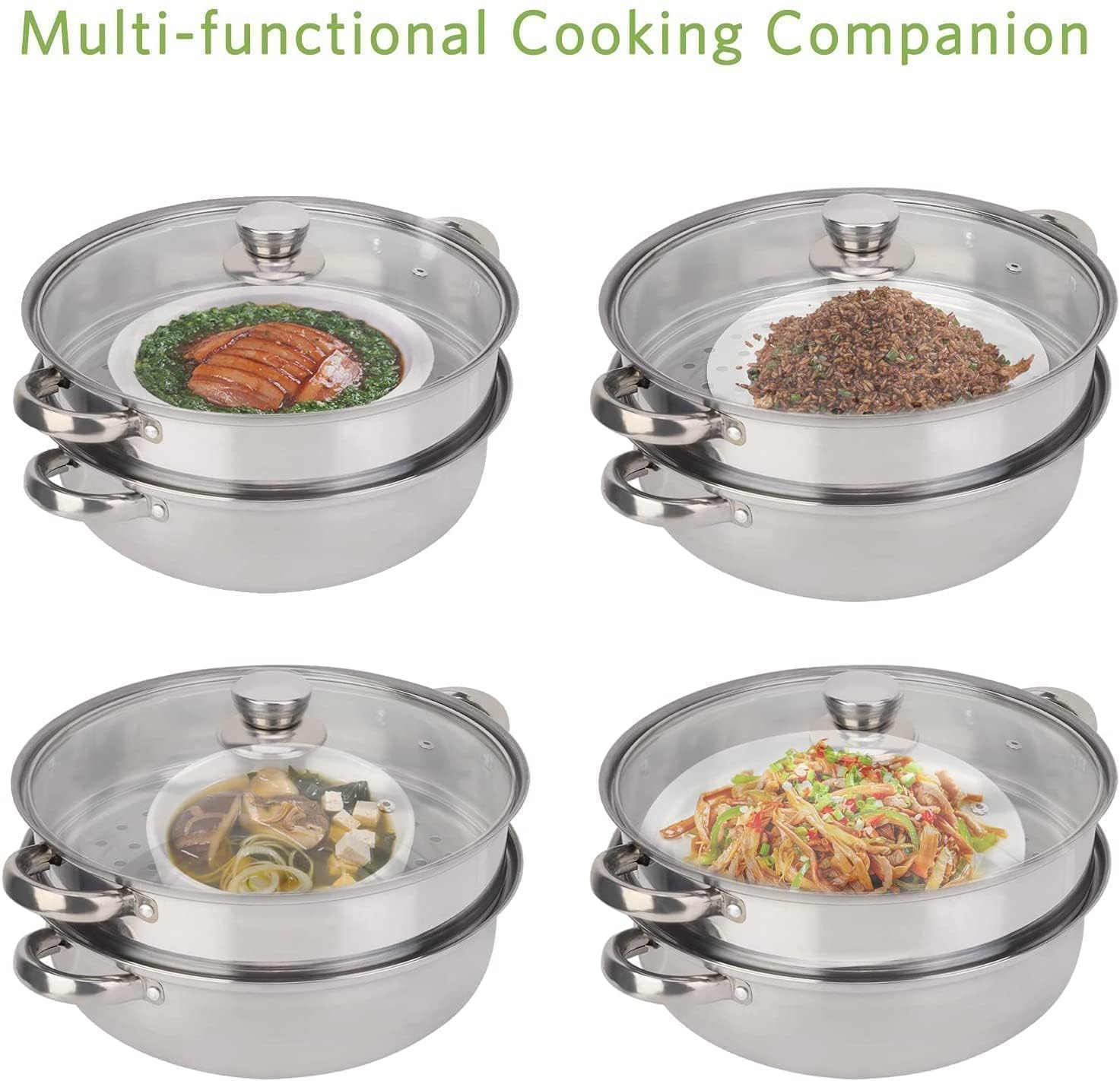 2 Strati Pentola A Vapore Acciaio Inox, 28 Cm Pentola A Vapore Da Cucina Vaporiera Pentola Induzione Vaporiera Cottura A Vapore Vaporiera Impilabile Con Coperchio In Vetro Per Gas Elettrico Induzione