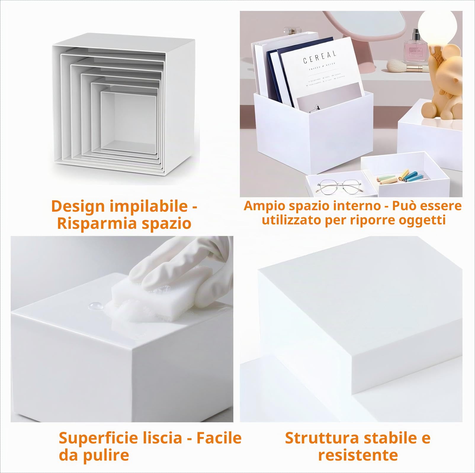 6Pcs Espositore Buffet Aperitivo con Fondo Cavo 3/4/5/6/7/8in, Supporti Cubico Plastica Dessert, Alzate Buffet Acrilico Bianco, Supporto Annidabile, Porta per Torte, Oggetti da Collezione, Gioielli