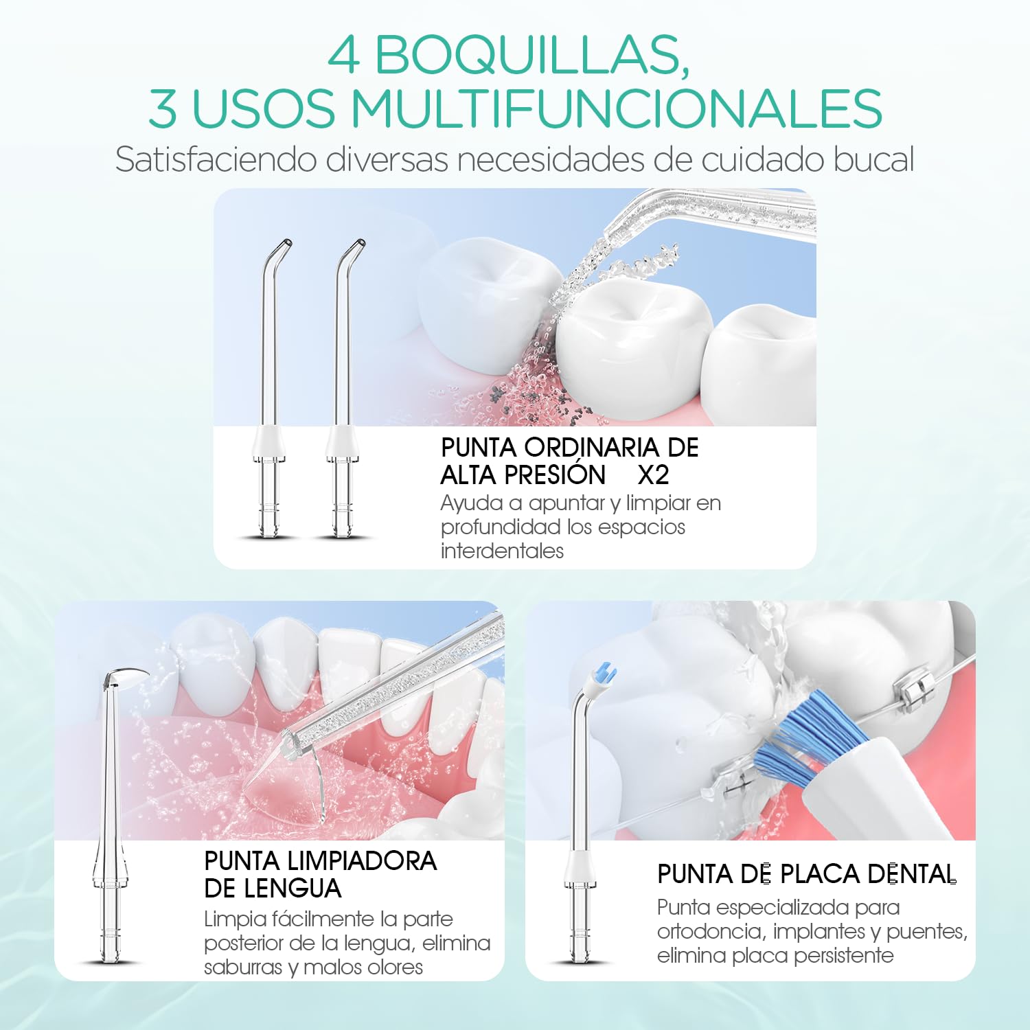 Irrigador Dental, Irrigador Bucal Portatil con Múltiples Modos, IPX7 Impermeable, Recargable por USB, Limpieza de Dientes para Viajes y Hogar Inalámbrico WF400 (Negro)