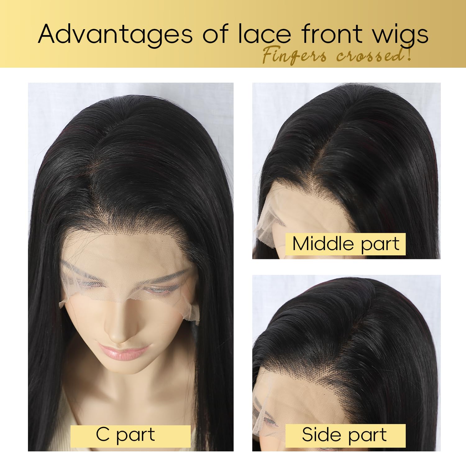 SOMIARIK 13x6 Lace Front Straight Synthetic Wigs for Women Natural Black Straight Lace Front Synthetic Wig Pre Plucked With Baby Hair Party Daily Wear Heat Resistant 26 Inch - Image 2