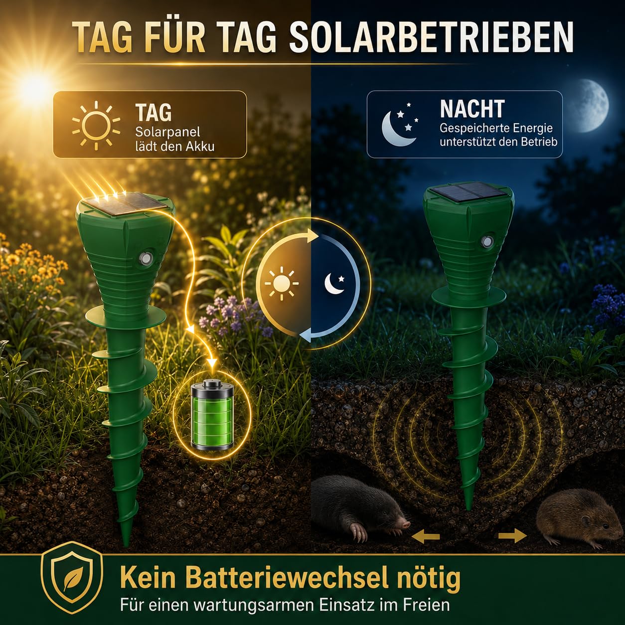 MEKEET Maulwurf Vertreiber Solar 4er Set, Maulwurfschreck mit Ultraschall & Vibration, IP65 Wühlmausschreck Solar zum Wühlmaus Vertreiben für Garten, Rasen und Beete