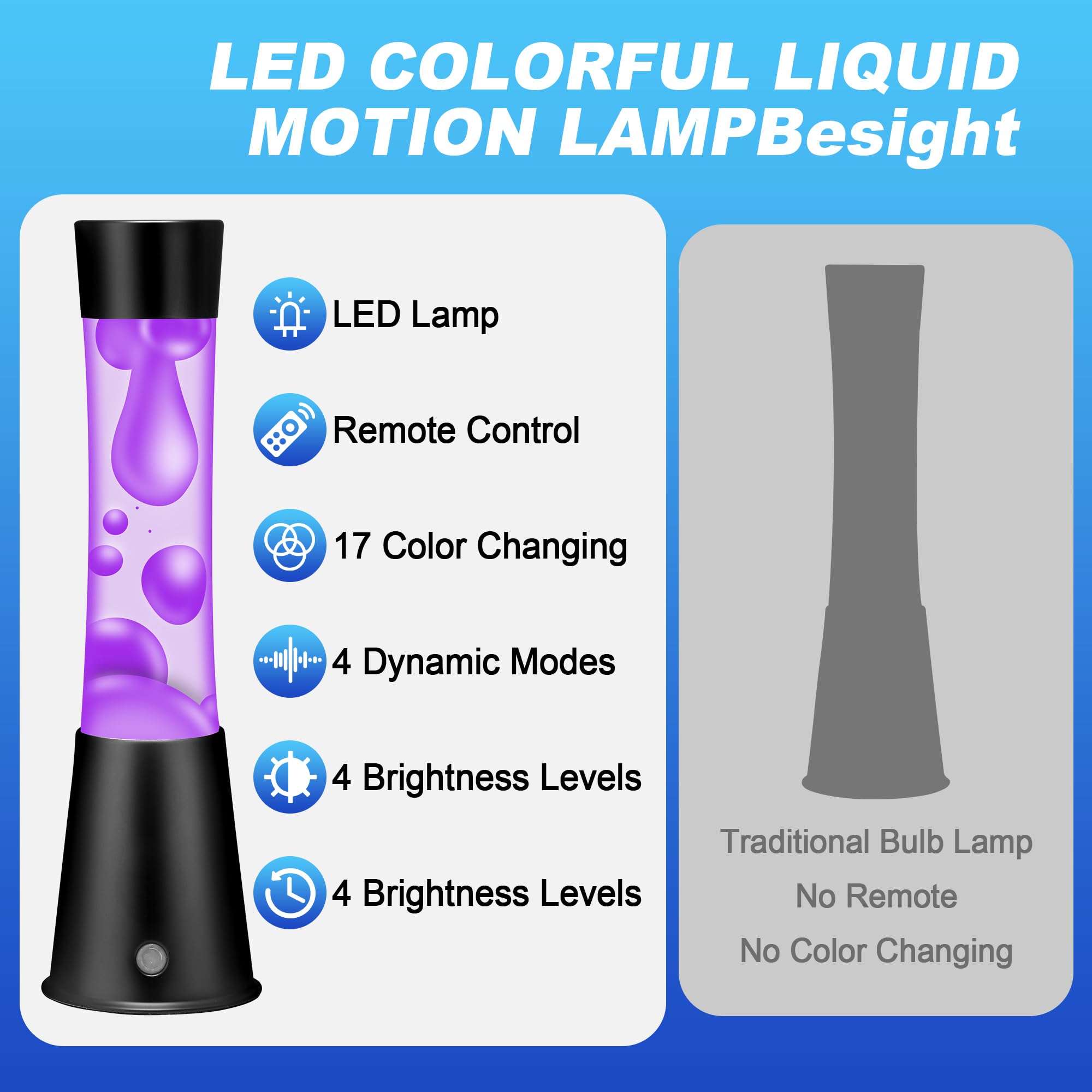 Lavalampe Schwarz mit Transparente Flüssigkeit und Lila Wachskörper für Kinder und Erwachsene,Stimmung LED Nachtlicht für Entspannung,11 x 11 x 39,5 Zentimeter