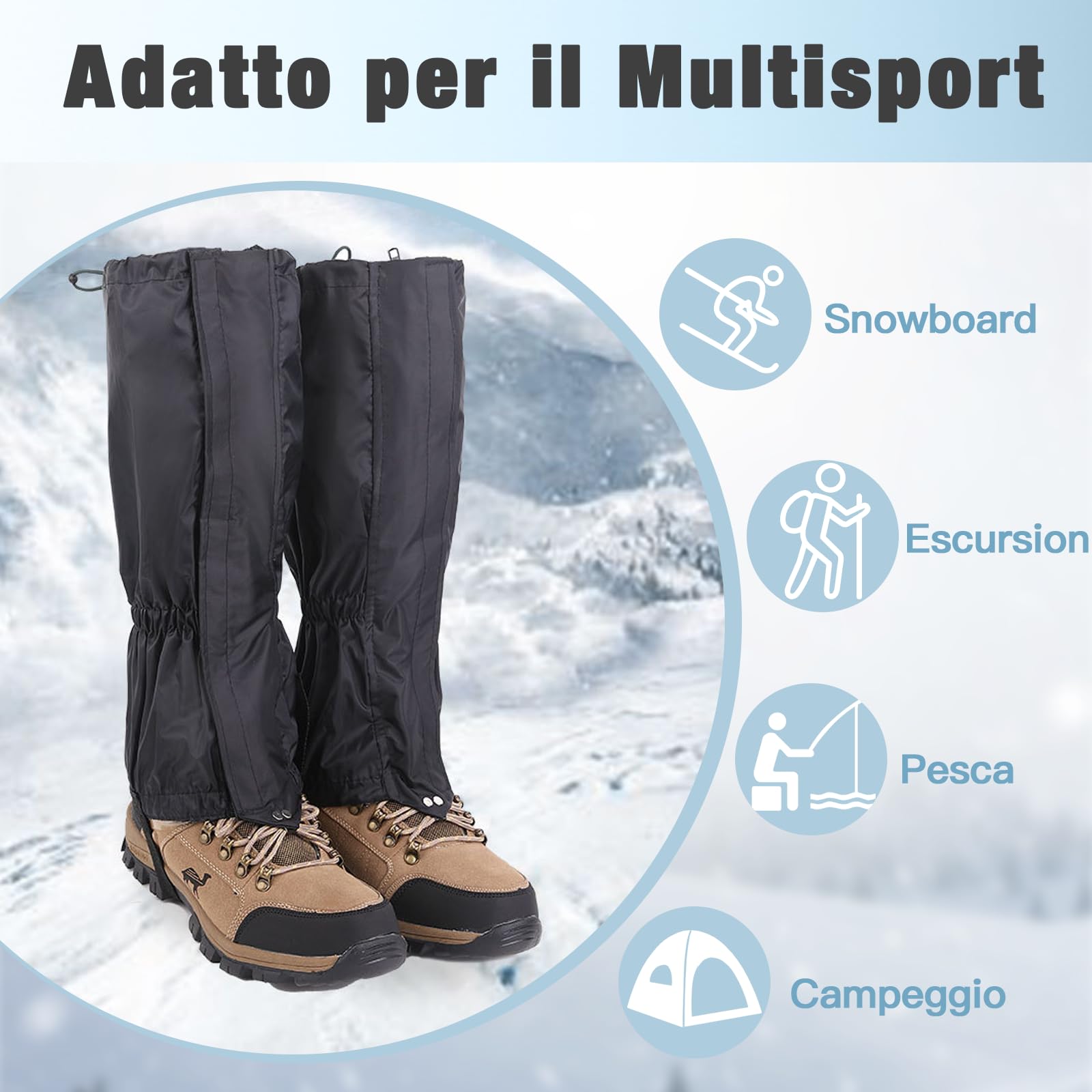 1 Paia Nero Ghette Impermeabili Trekking Uomo Donna, Ghette da Neve Regolabile Ghette da Esterno Ghette Trekking Ghette per Escursioni Sci Arrampicata, con Borsa per La Conservazione