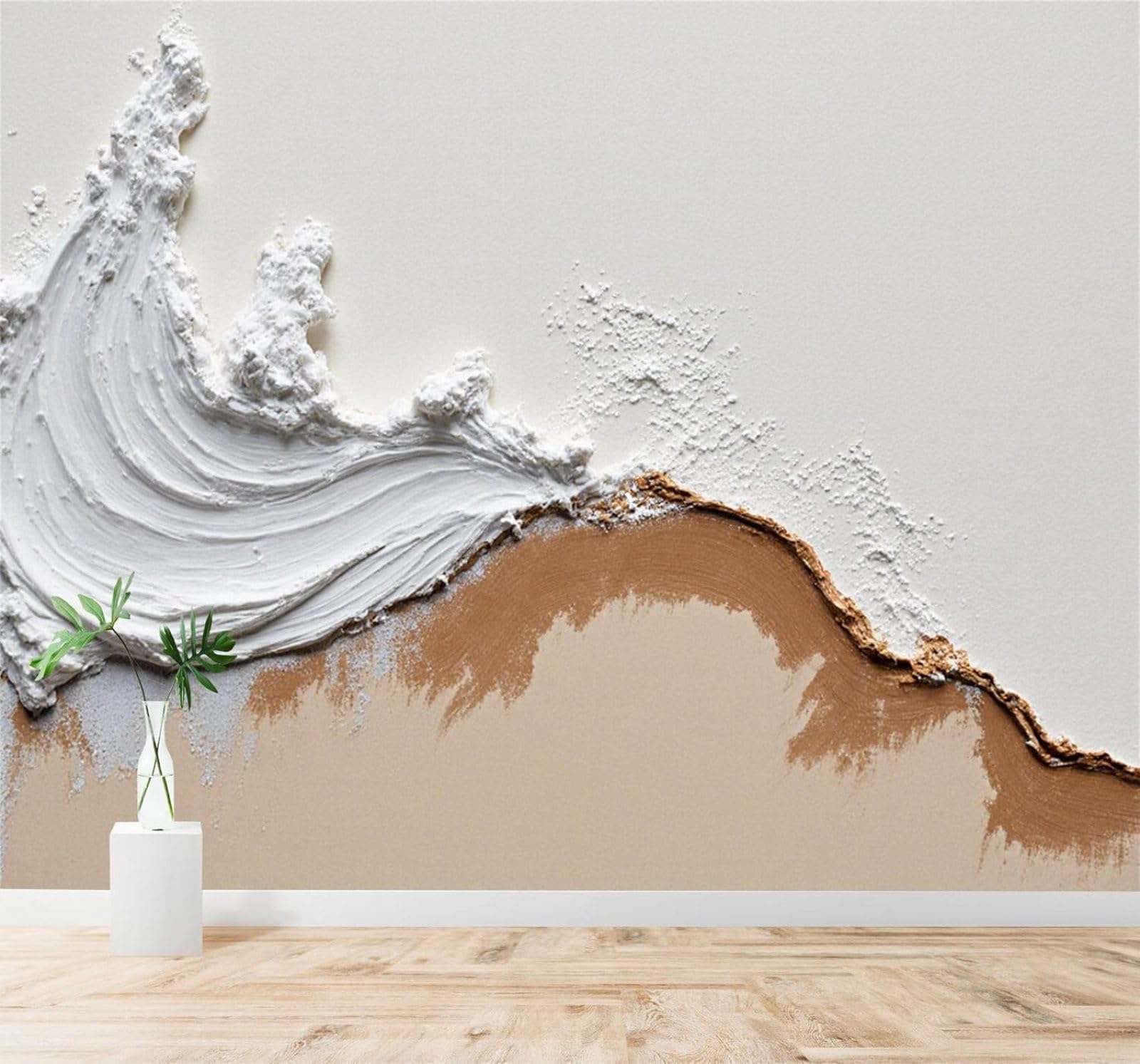 XLMING Abstract Minimalist White Beige Ripples Art 3D Wallpaper Silky Texture Home Study Office Grey Dining Room Sofa Bedroom Living Room TV Backdrop-250cm×170cm