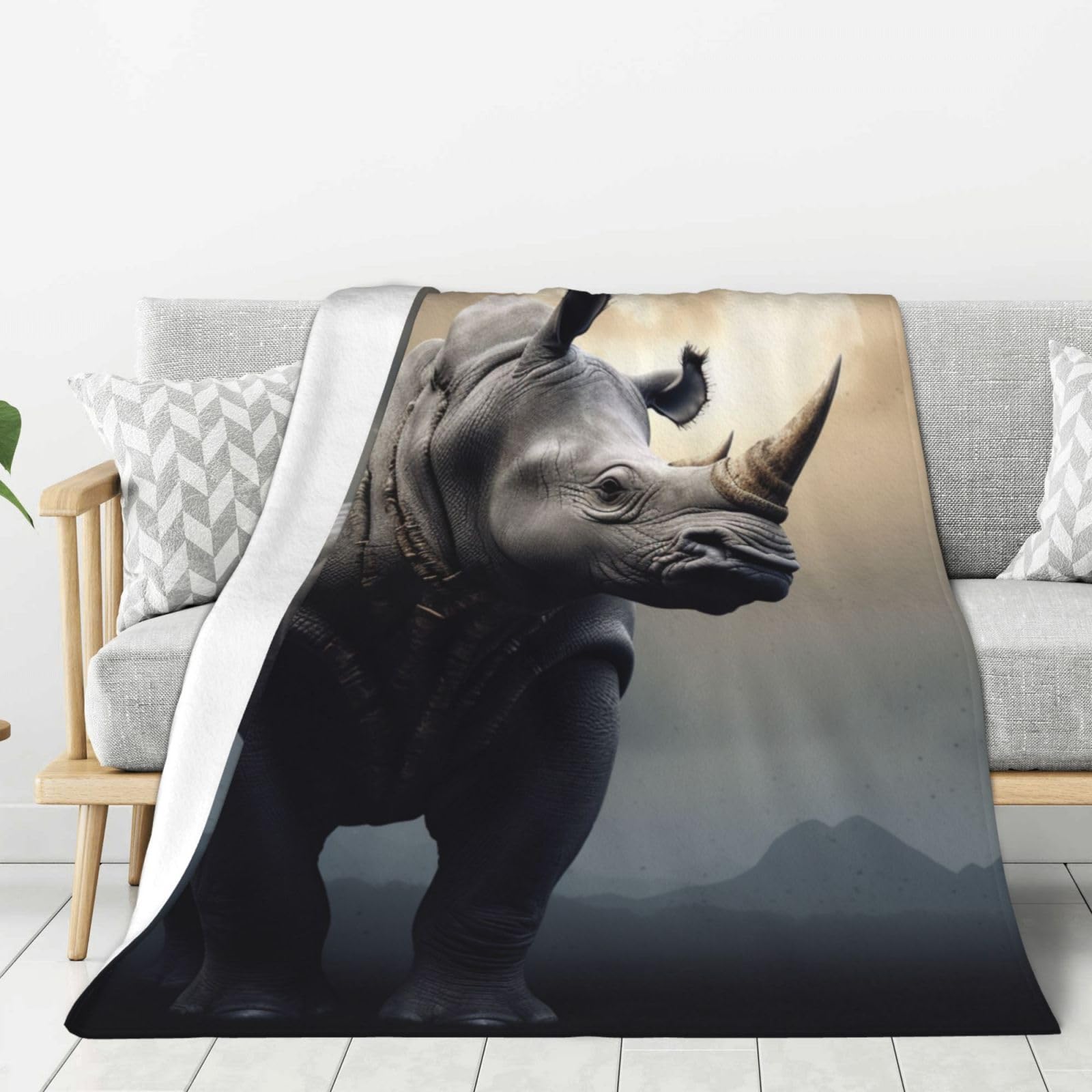 Couverture rhinocéros pour canapé : plaid flanelle doux 127x100 cm