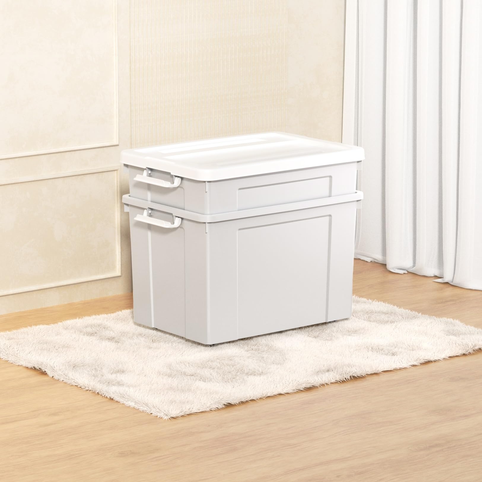 Cetomo 90L*6 Aufbewahrungsboxen, Aufbewahrungsbox mit Rollen & Deckel, Organizer-Behälter mit Clips, Stapelbar, Ineinander Nestbar, für Zuhause und Büro, Kunststoff, Grau, 90L-6er Pack