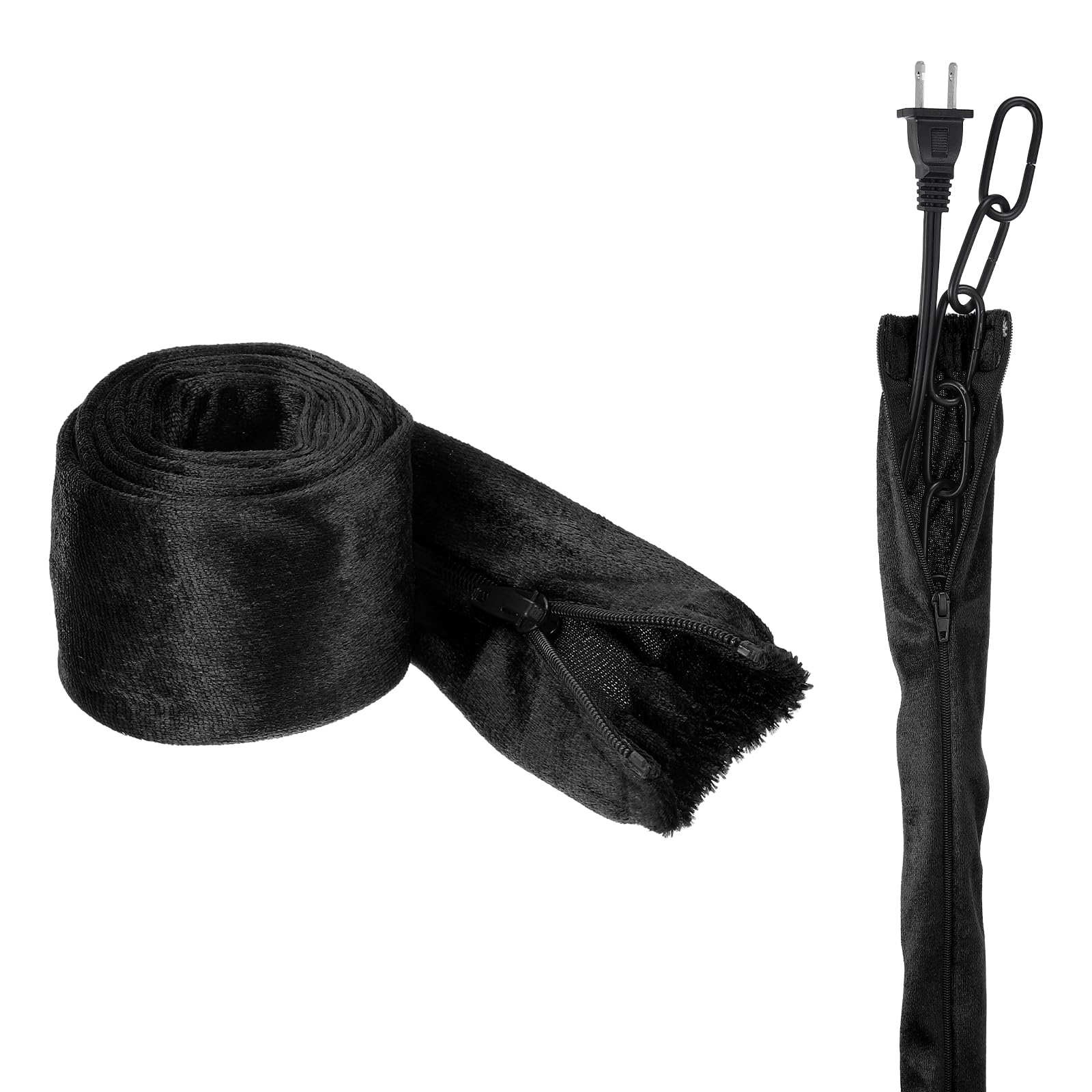 sourcing map 1.2m Chandelier Fabric Chain Cover, 2Pcs Velvet Fabric Cord Cover with Zipper, Decorative Cloth Swing Chain Sleeve for Candle Chandelier Crystal Light Cable Wire, Black