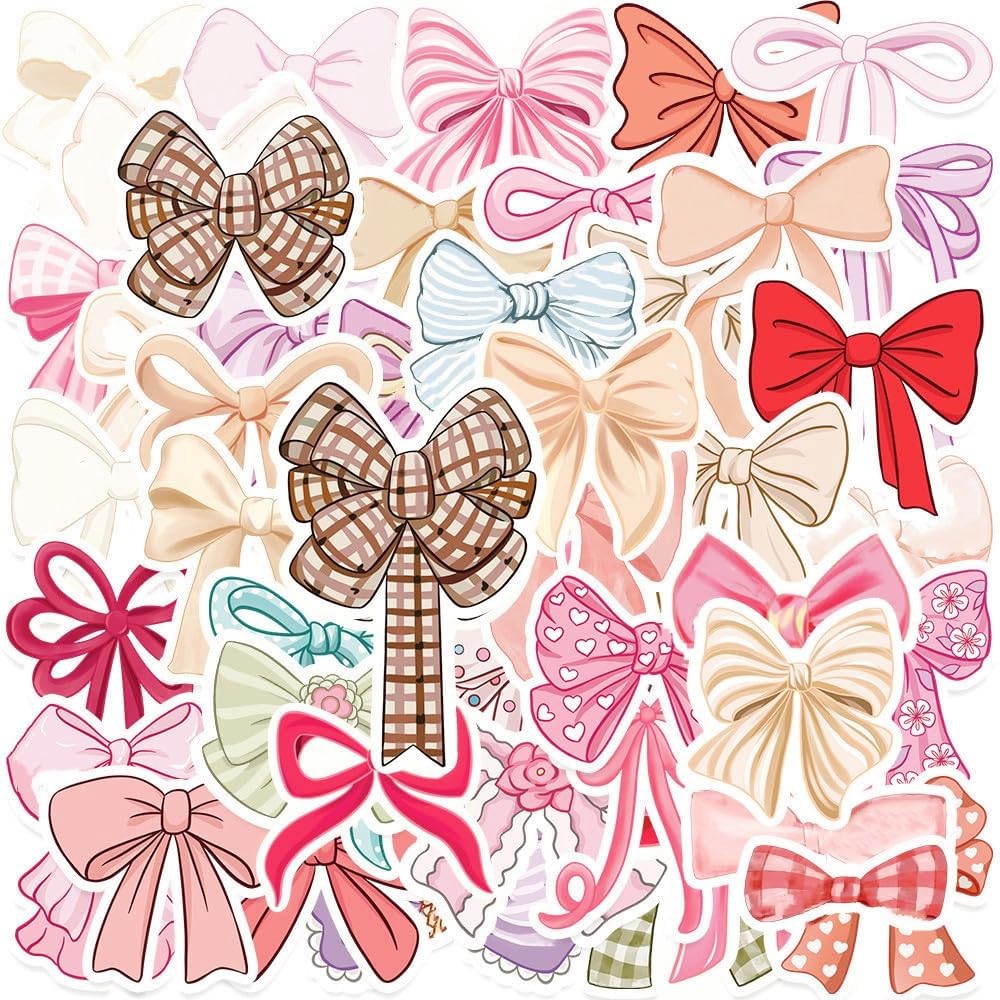 50PCS Coquette Bows Stickers, Bows Stickers,Retro Cute Bow Adults Stickers,for Water Bottle Laptop Journal Scrapbook