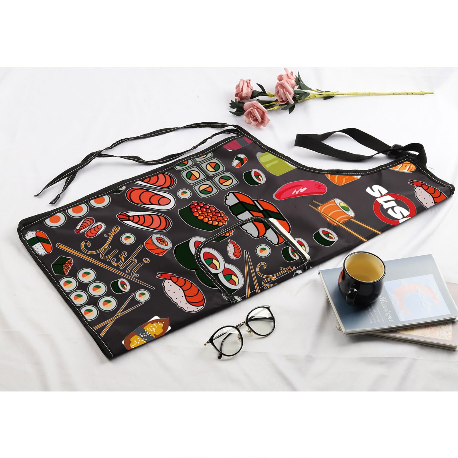 Delantal de sushi con bolsillos, regalo de chef de sushi, lindo delantal con estampado de sushi para amantes del sushi, divertidos regalos de sushi, delantal para hacer sushi, Delantal de 7