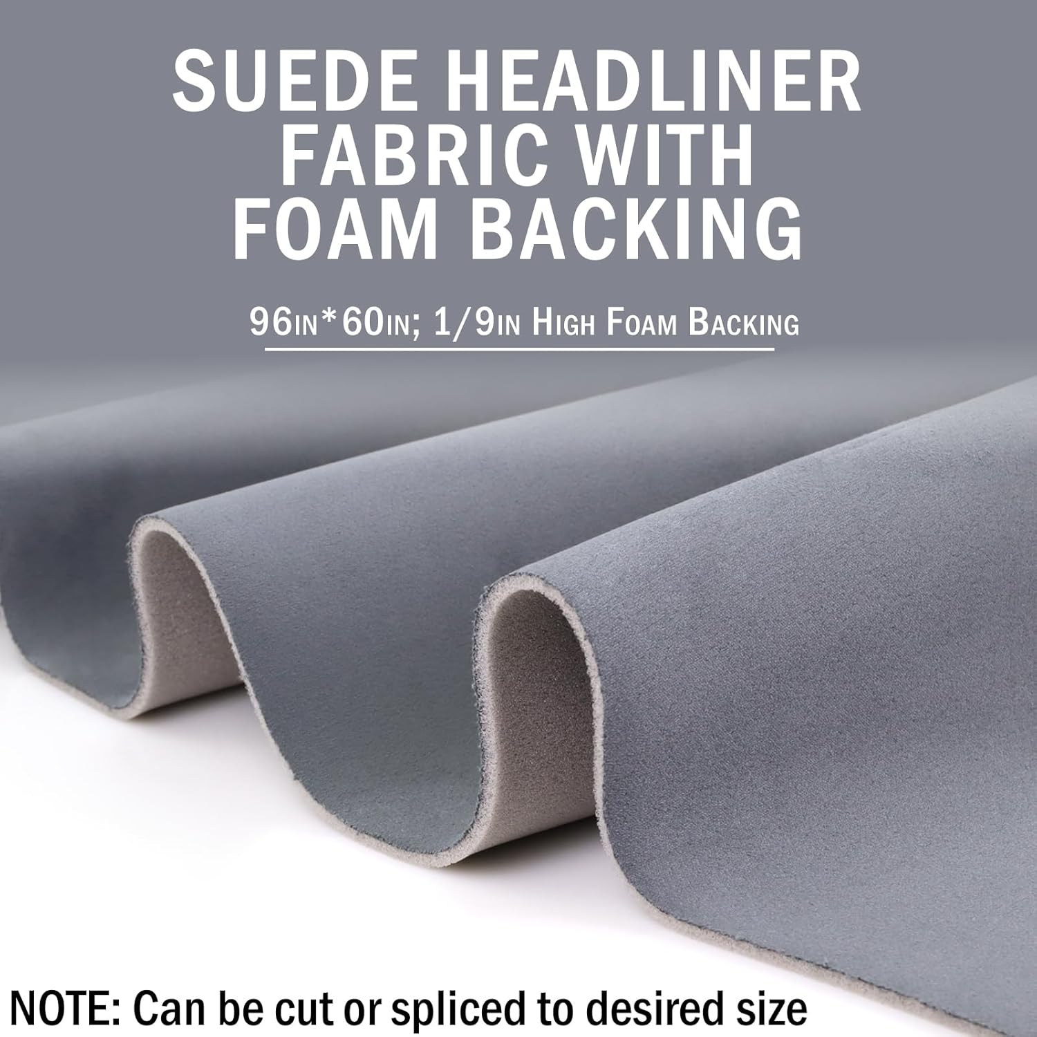 Kefly Gray Suede Headliner Fabric 96" L × 60" W with Foam Backing, Auto Suede Roof Top Fabric, Automotive Interior Roof Replacement Material for Car, SUV, Boat, Pickup, Truck, RV, Home Repair